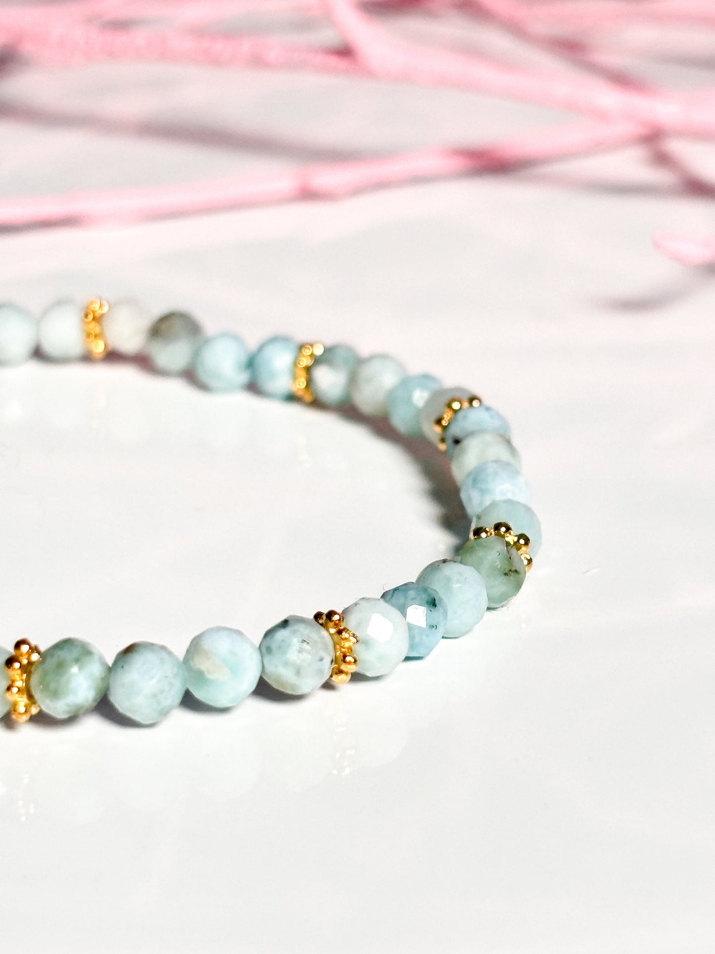 delicate Larimar bracelet|4mm| balance and harmony| elastic| light blue
