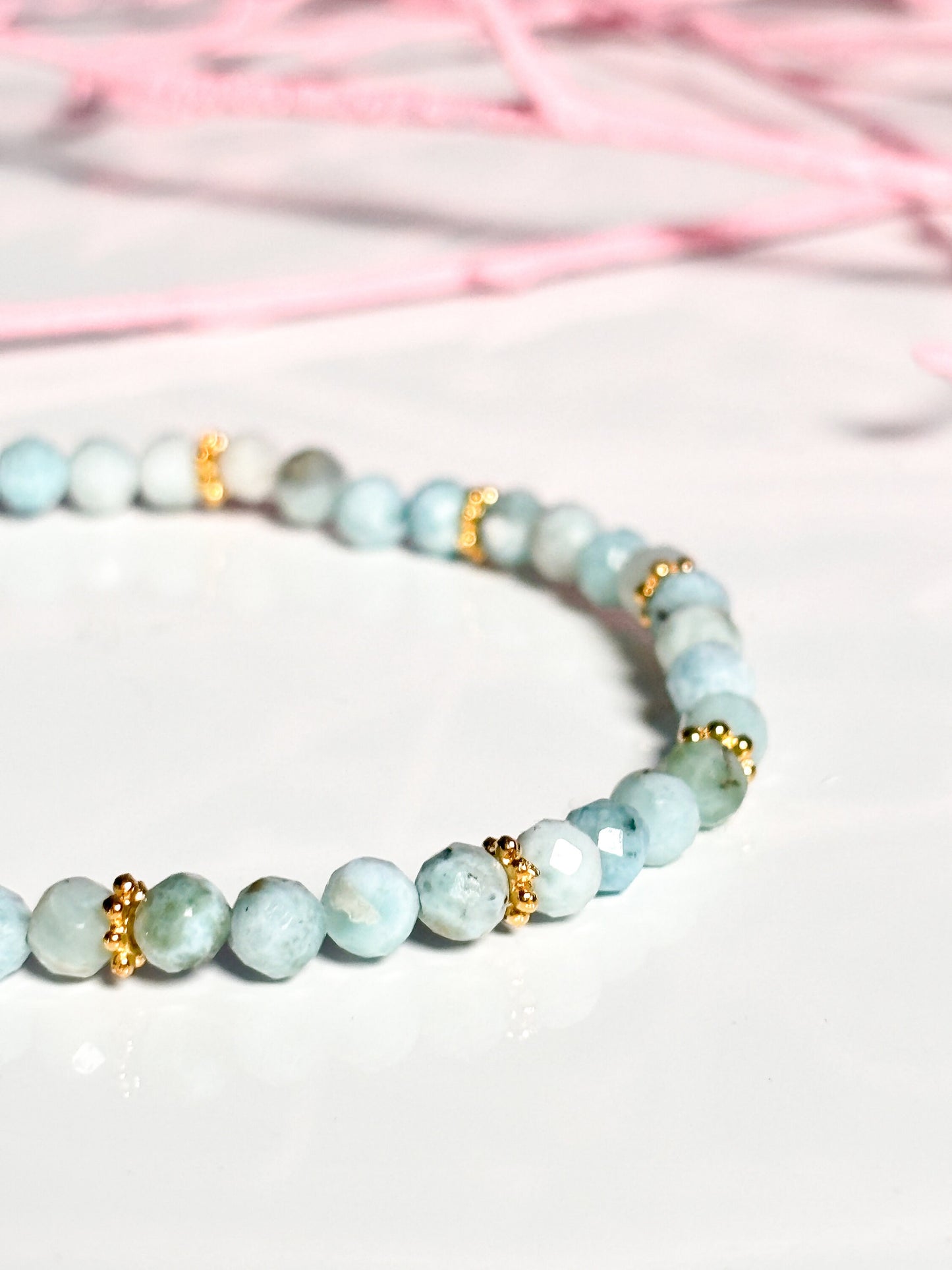 delicate Larimar bracelet|4mm| balance and harmony| elastic| light blue