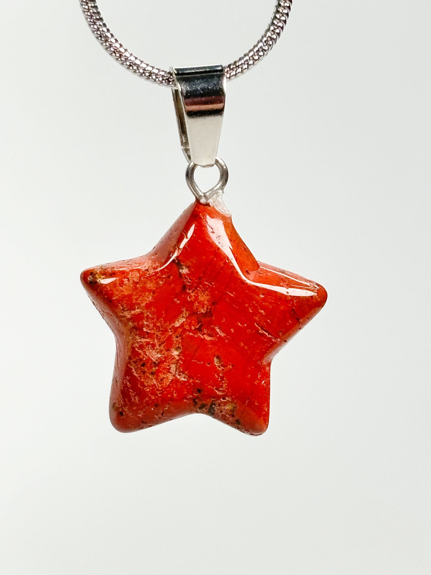 Necklace pendant star red jasper small| healing stone| red| silver| crystal| 1.9 x 1.9 cm