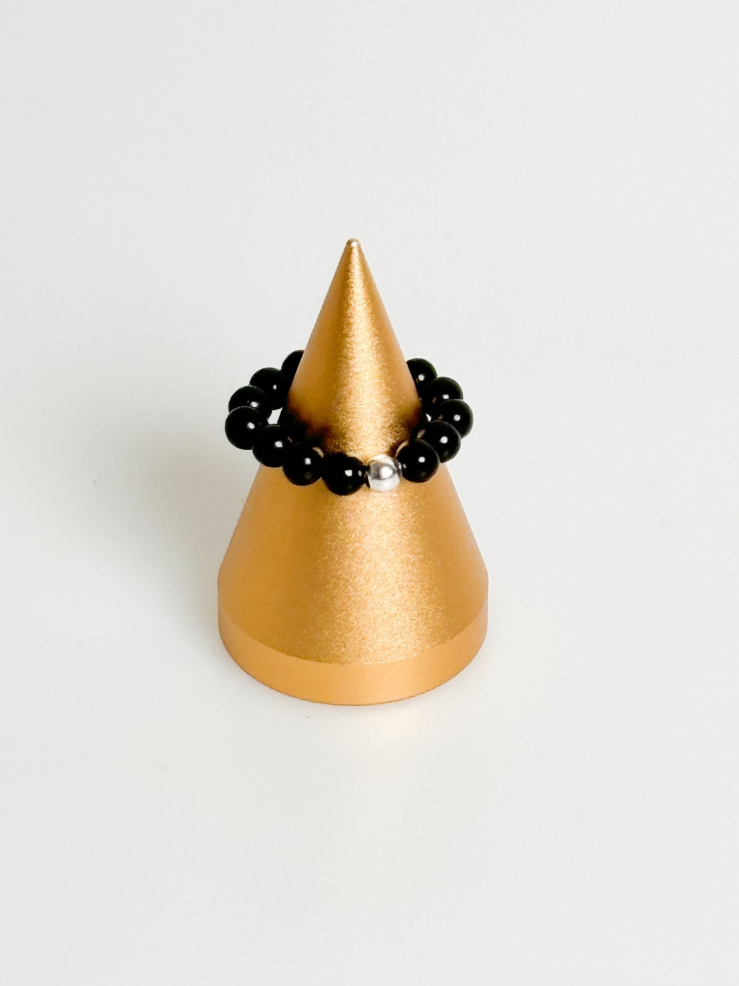 elastic ring beads black obsidian| 3.5mm| healing stone| crystal| stacking ring| protection