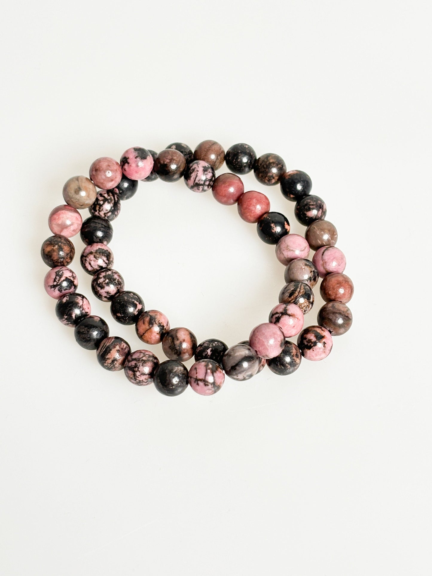 Rhodonite bracelet elastic|healing|heart chakra| 8mm beads| healing stone| gemstone| pink | black