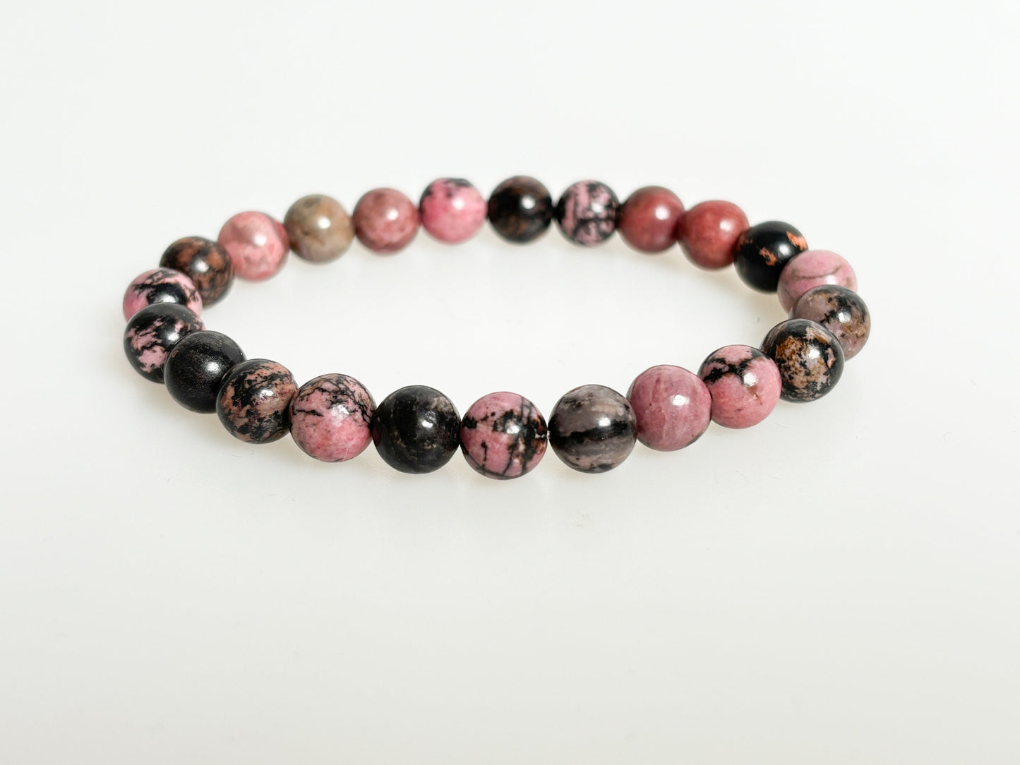 Rhodonite bracelet elastic|healing|heart chakra| 8mm beads| healing stone| gemstone| pink | black