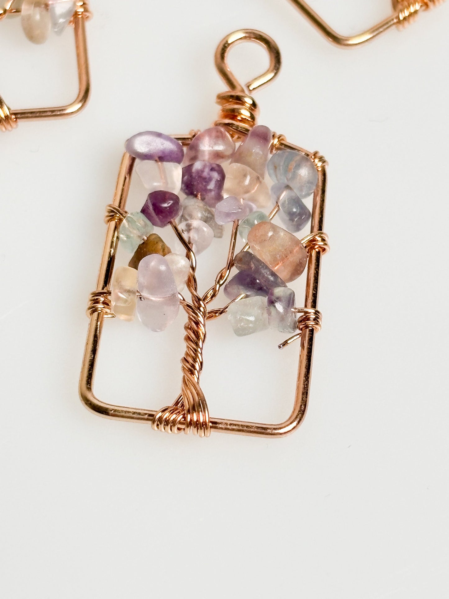 Golden Tree of Life pendant with small fluorite crystals