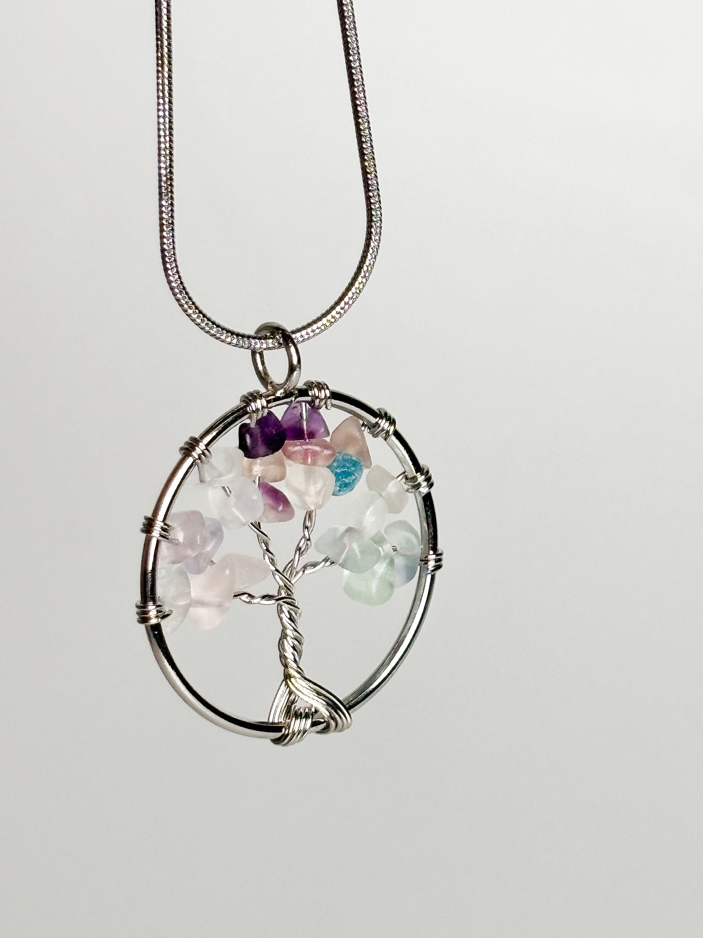 Round Tree of Life pendant with fluorite chips