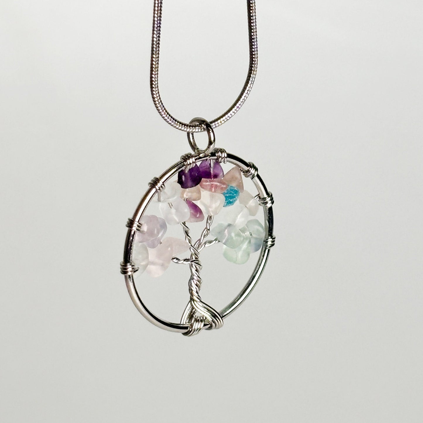 Round Tree of Life pendant with fluorite chips
