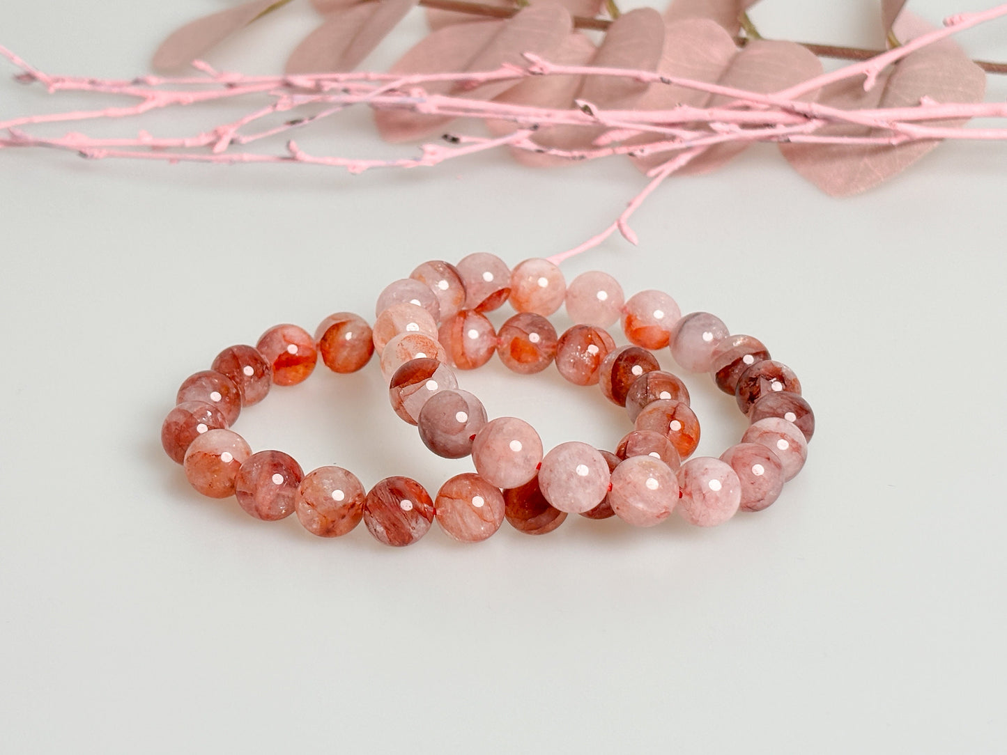 Glowing elegance: fire quartz pearl bracelet (approx. 9mm, 17.5cm
