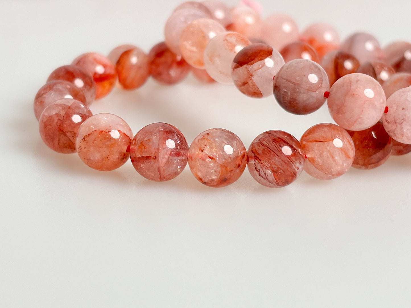 Glowing elegance: fire quartz pearl bracelet (approx. 9mm, 17.5cm