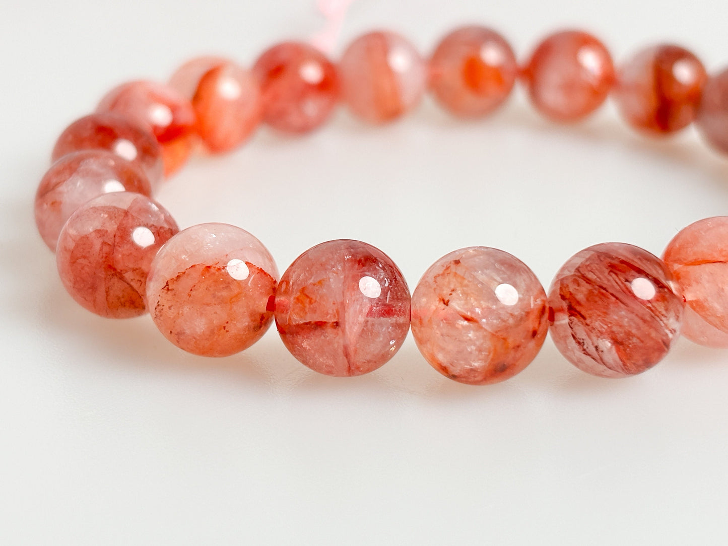 Glowing elegance: fire quartz pearl bracelet (approx. 9mm, 17.5cm