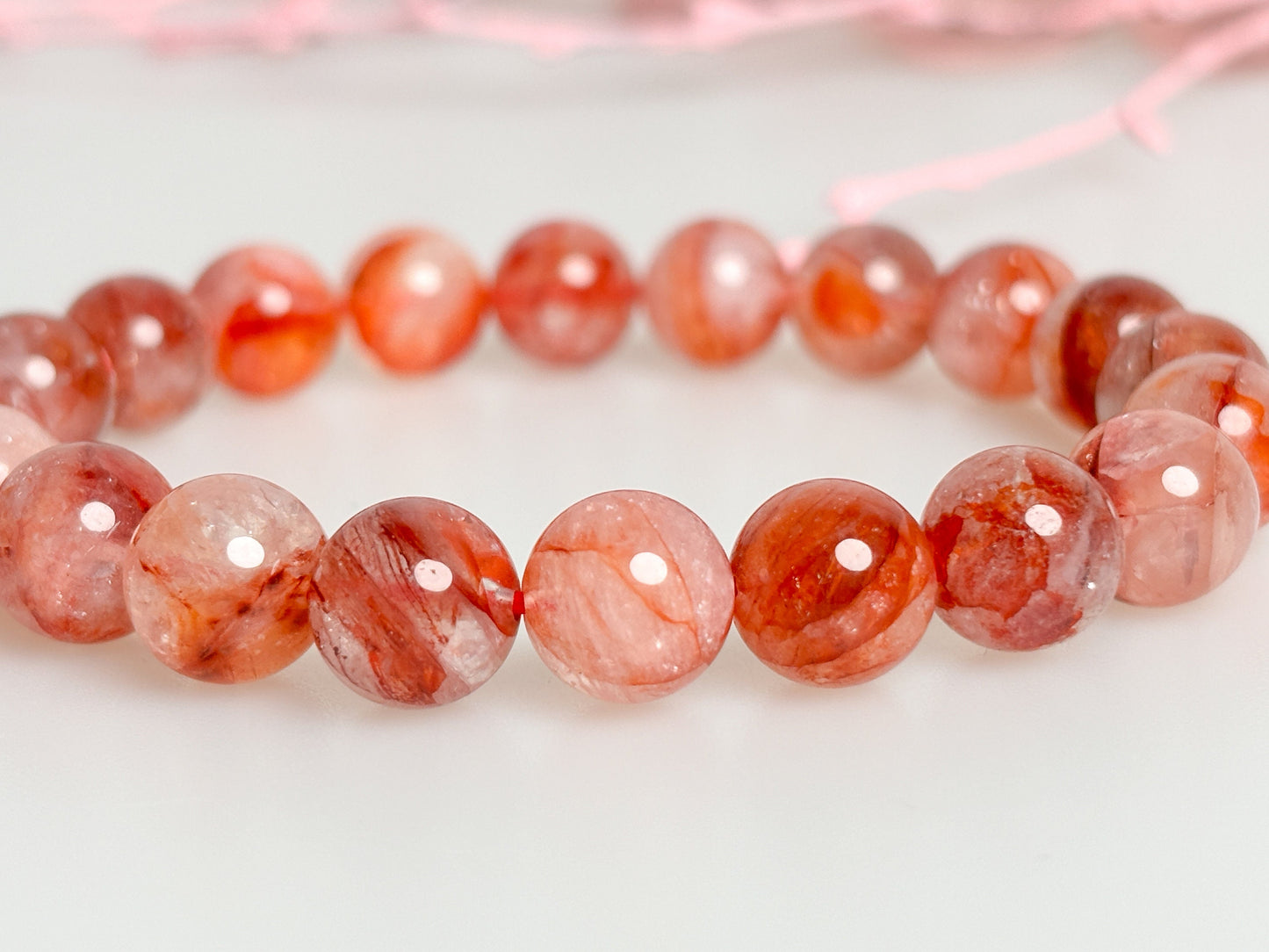 Glowing elegance: fire quartz pearl bracelet (approx. 9mm, 17.5cm