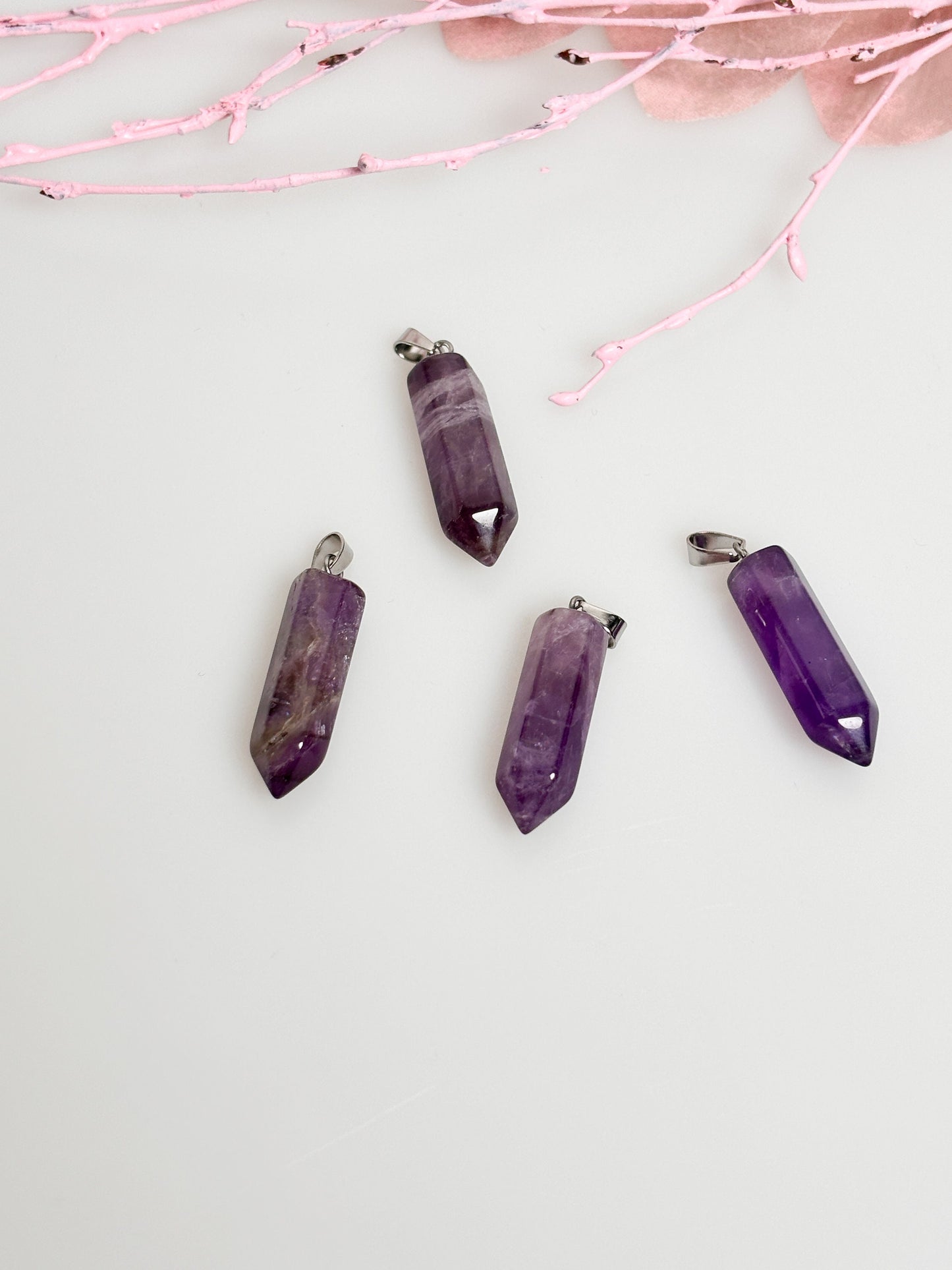 Natural Amethyst Point Pendant with optional chain size approx 2.6cm