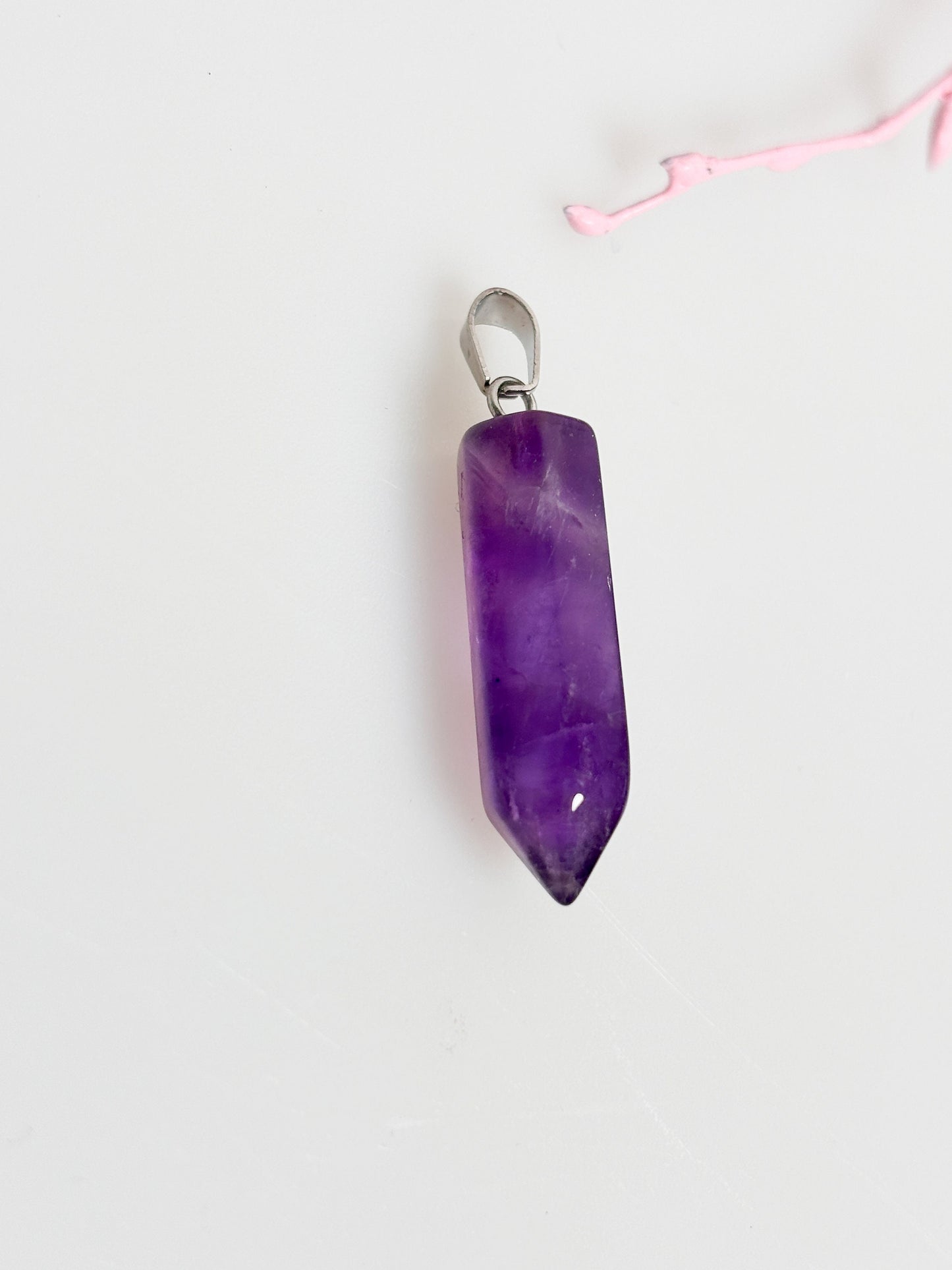 Natural Amethyst Point Pendant with optional chain size approx 2.6cm