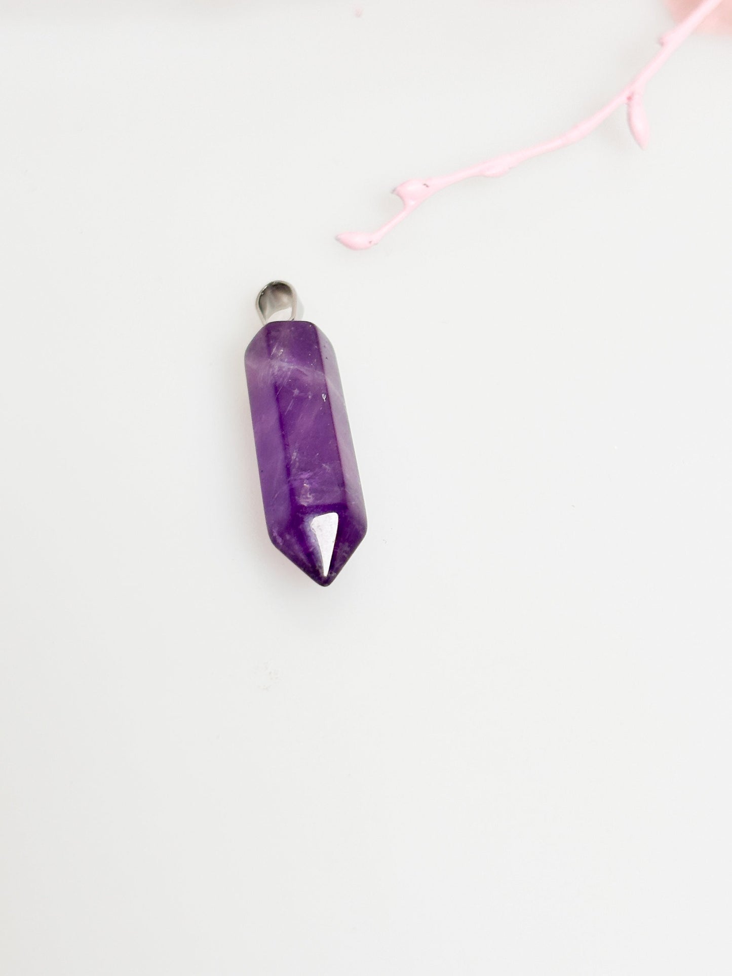Natural Amethyst Point Pendant with optional chain size approx 2.6cm