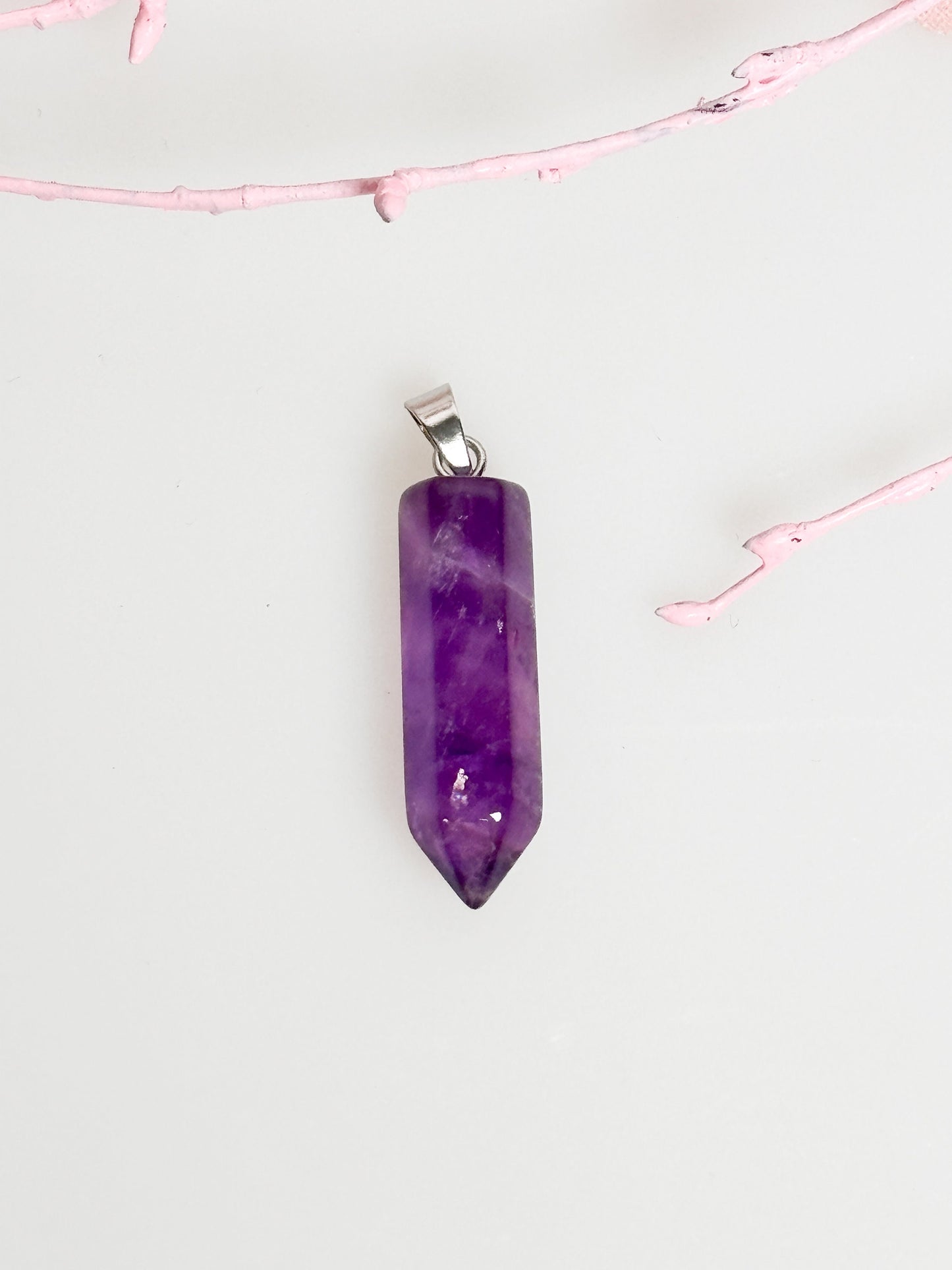 Natural Amethyst Point Pendant with optional chain size approx 2.6cm