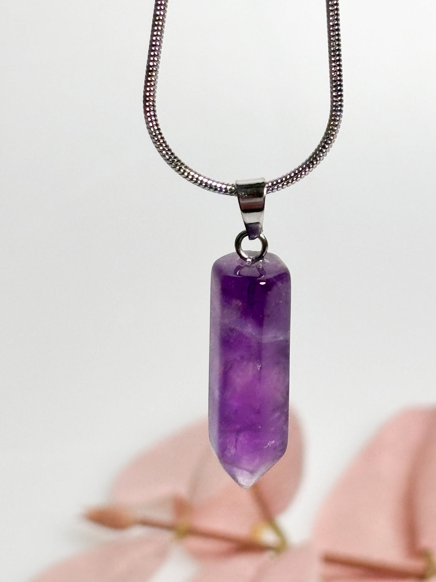 Natural Amethyst Point Pendant with optional chain size approx 2.6cm