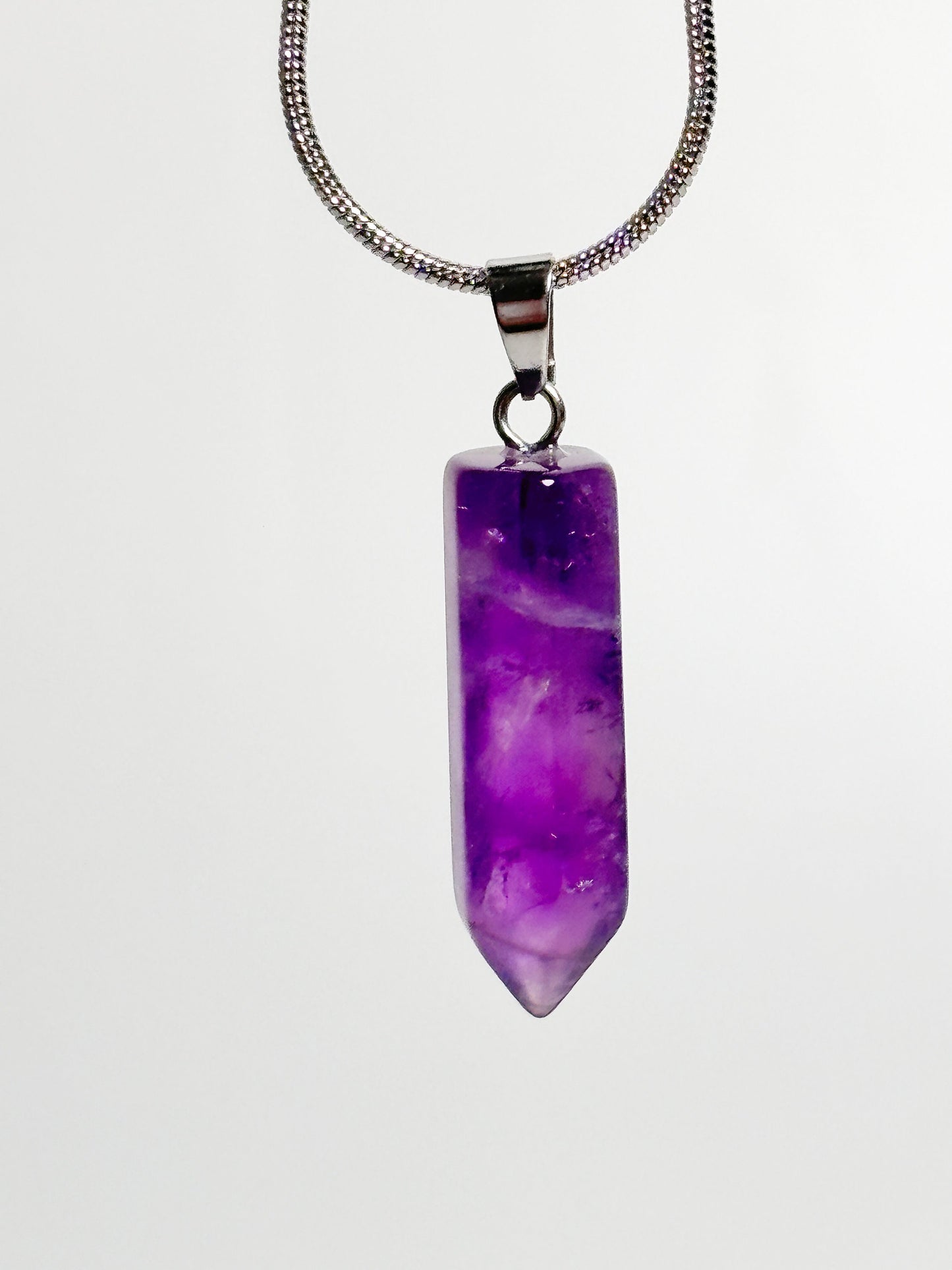 Natural Amethyst Point Pendant with optional chain size approx 2.6cm