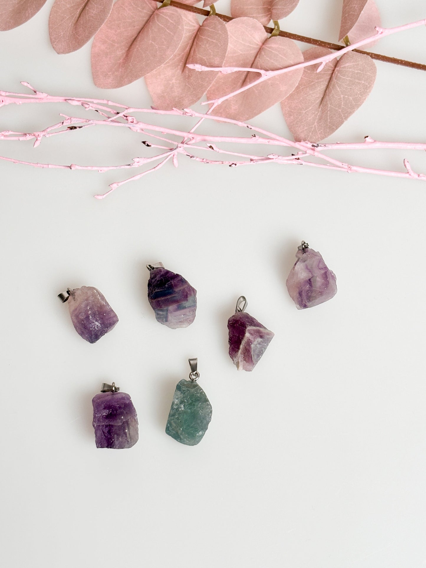 Fluorite raw stone pendant with silver eyelet - size approx. 2.4x1.7cm