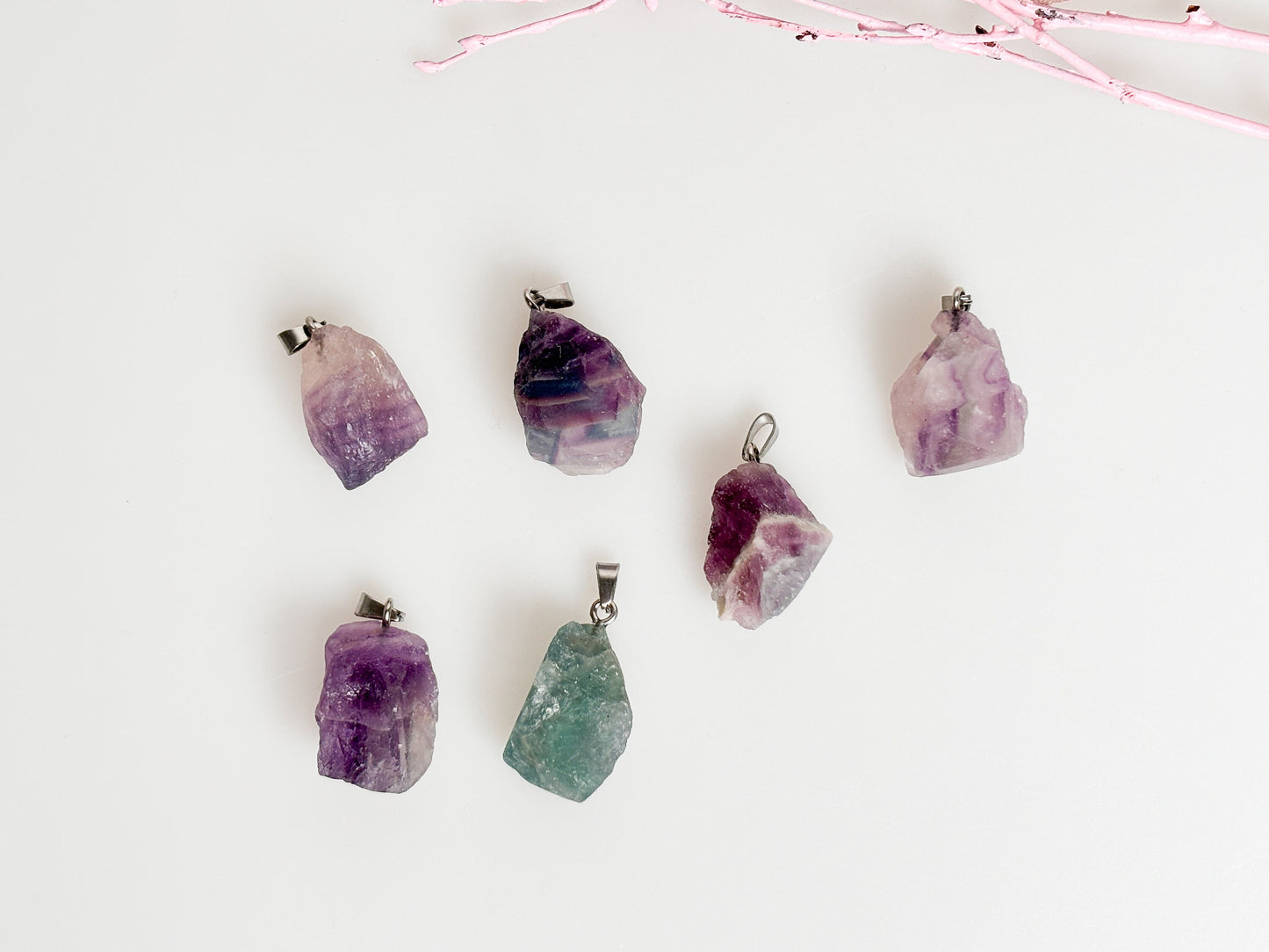 Fluorite raw stone pendant with silver eyelet - size approx. 2.4x1.7cm