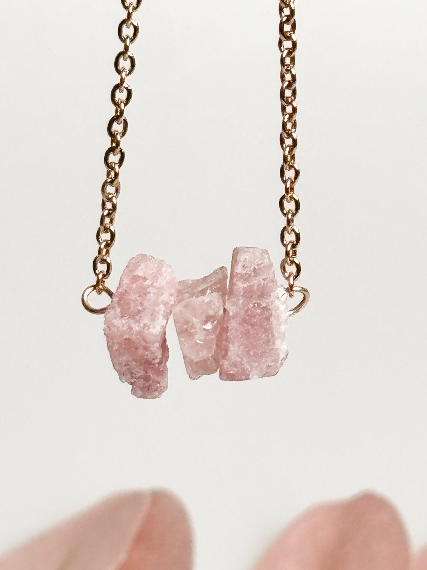 Beautiful necklace with rose quartz raw stones
