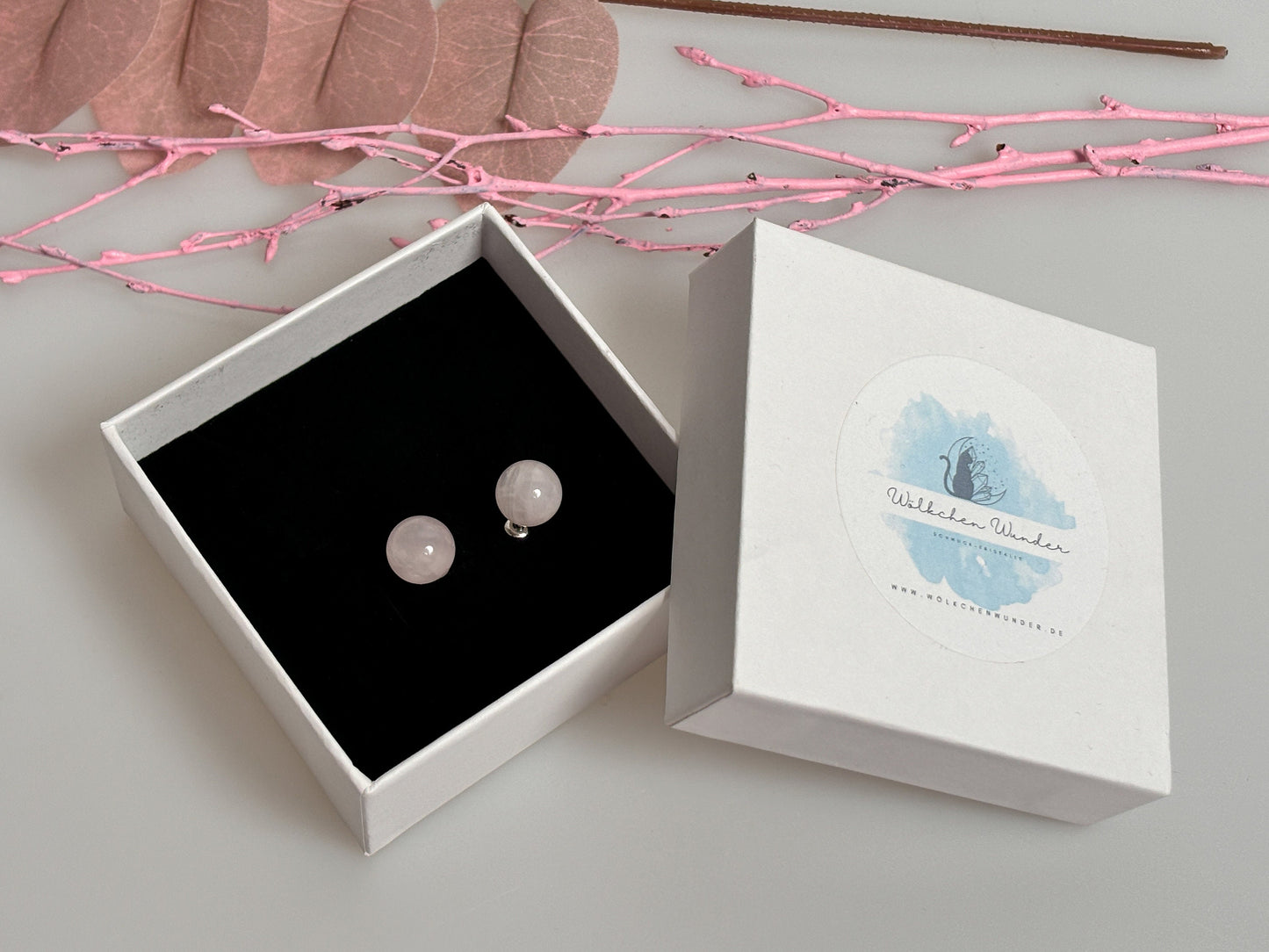Stainless steel earrings with 8mm rose quartz beads
