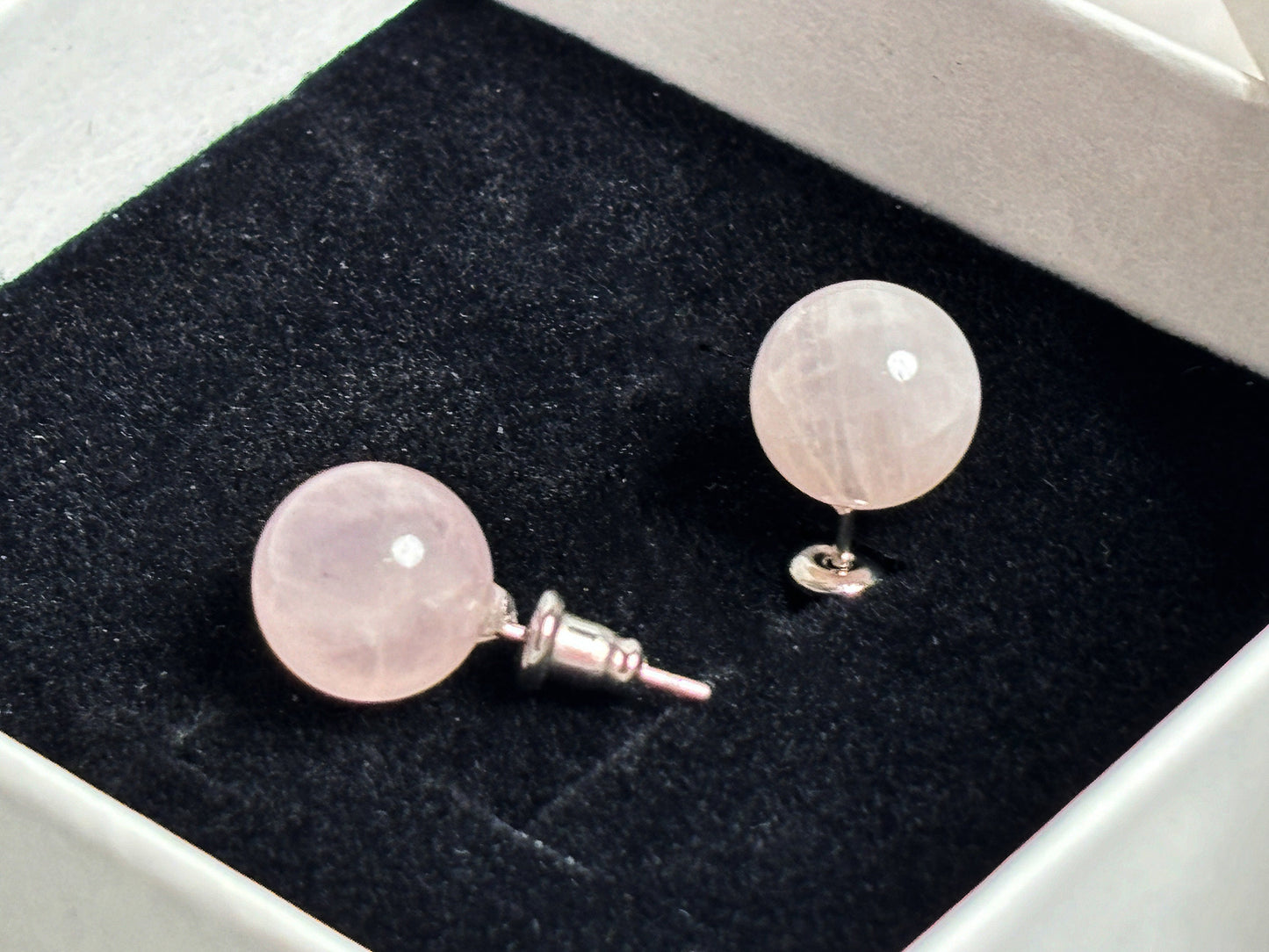 Stainless steel earrings with 8mm rose quartz beads