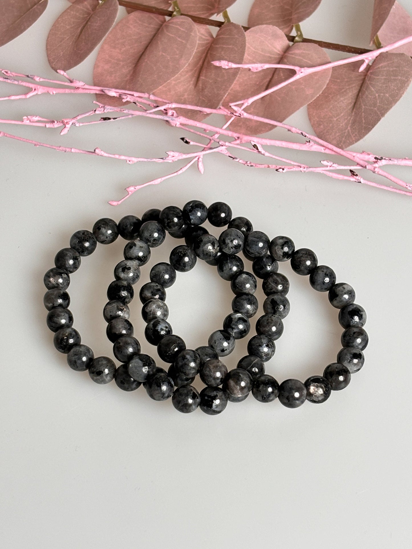 Naturally shimmering: Elastic Larvikite pearl bracelet, 8mm pearls, length approx. 17.5cm