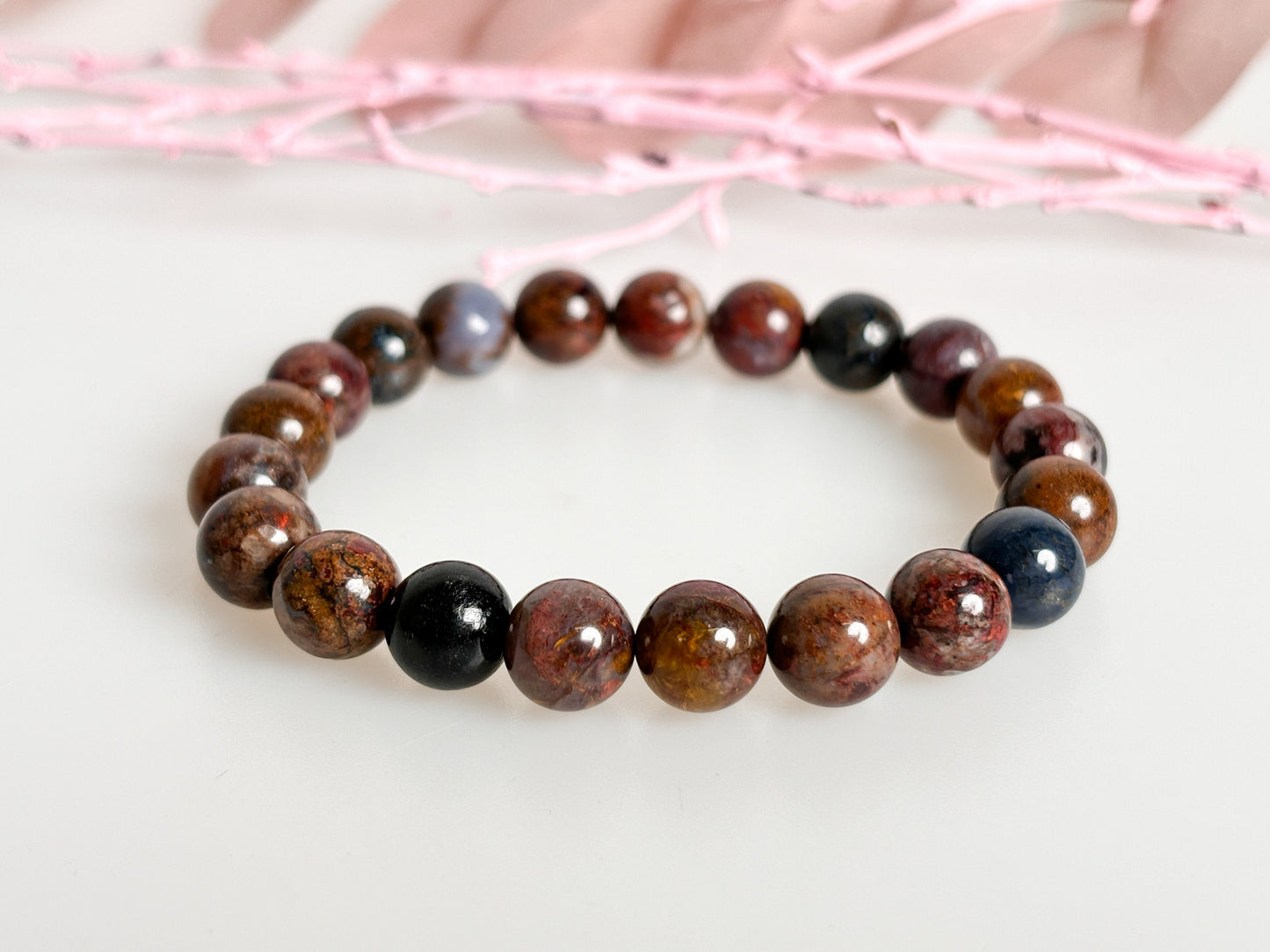 Pietersite Power: Handmade pearl bracelet with 9mm pearls, length approx. 17.5cm
