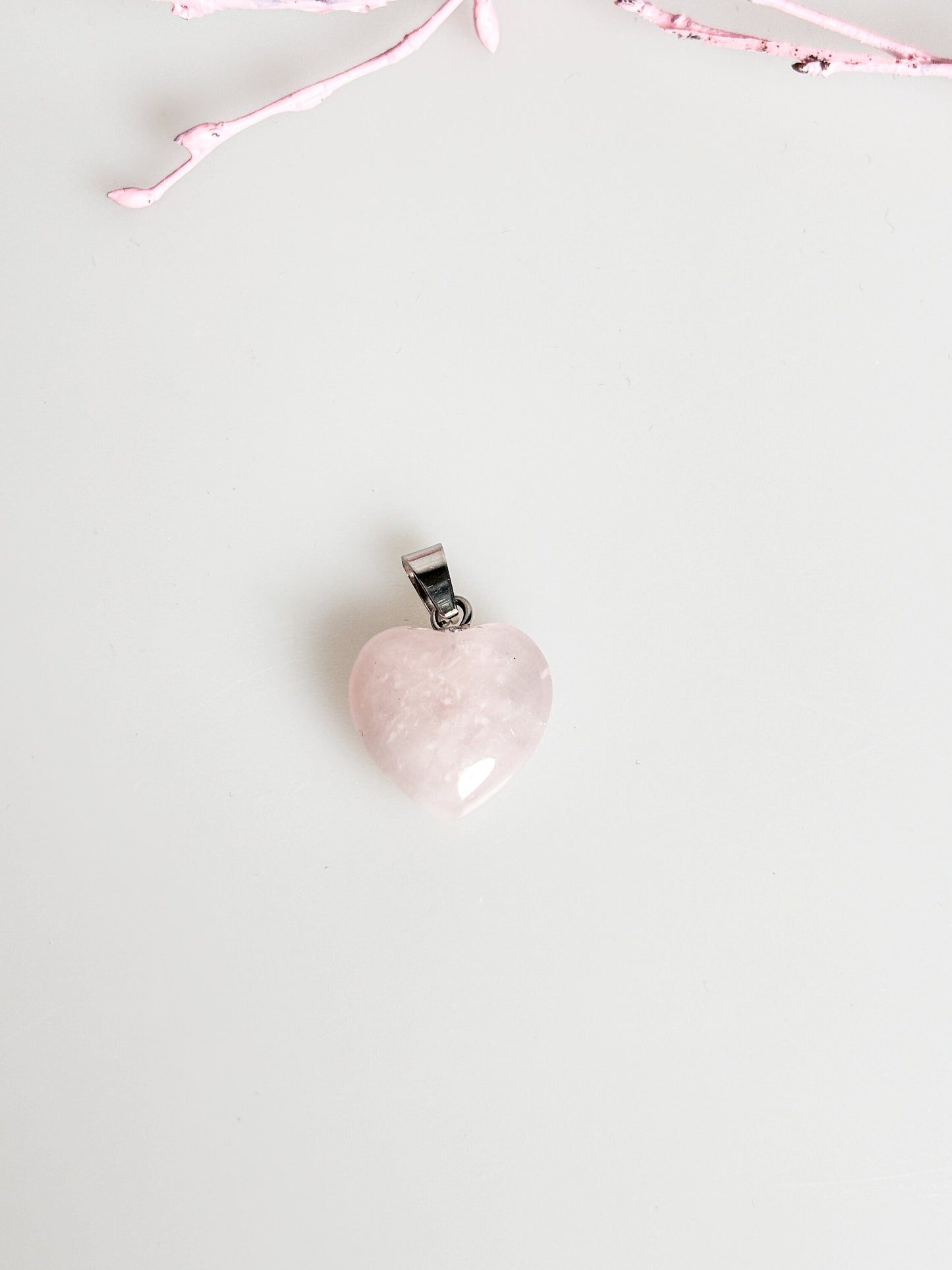 Delicate rose quartz heart necklace pendant - silver eyelet - 1.5x1.5cm