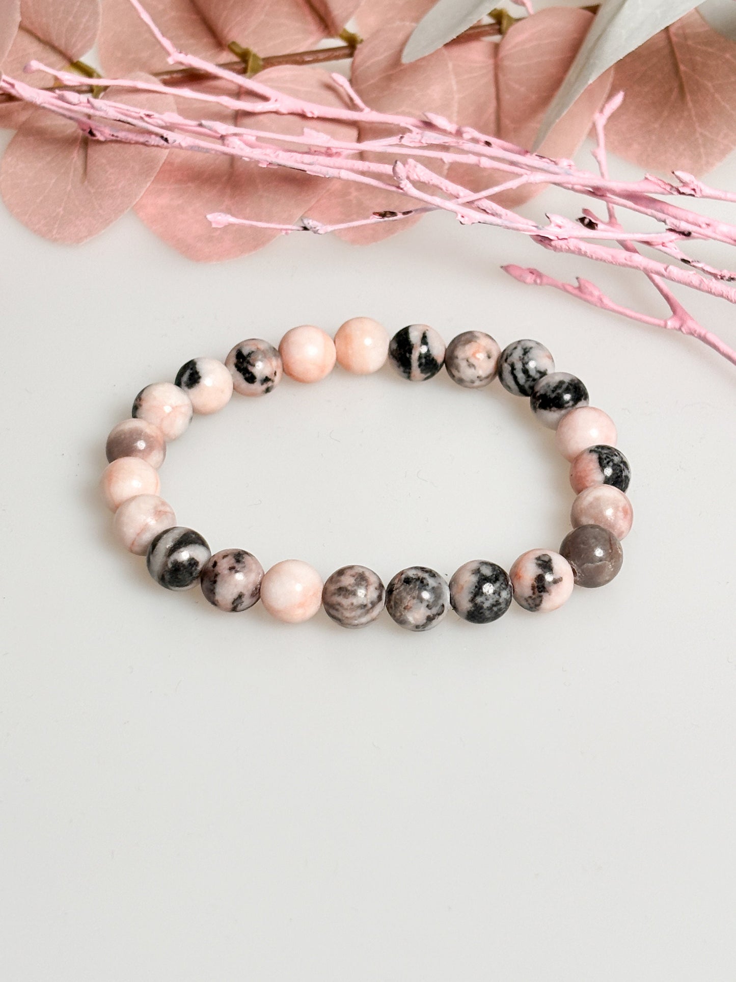 Natural Zebra Jasper Bracelet - Elastic, Beads approx. 8.5mm - Length approx. 17.5cm