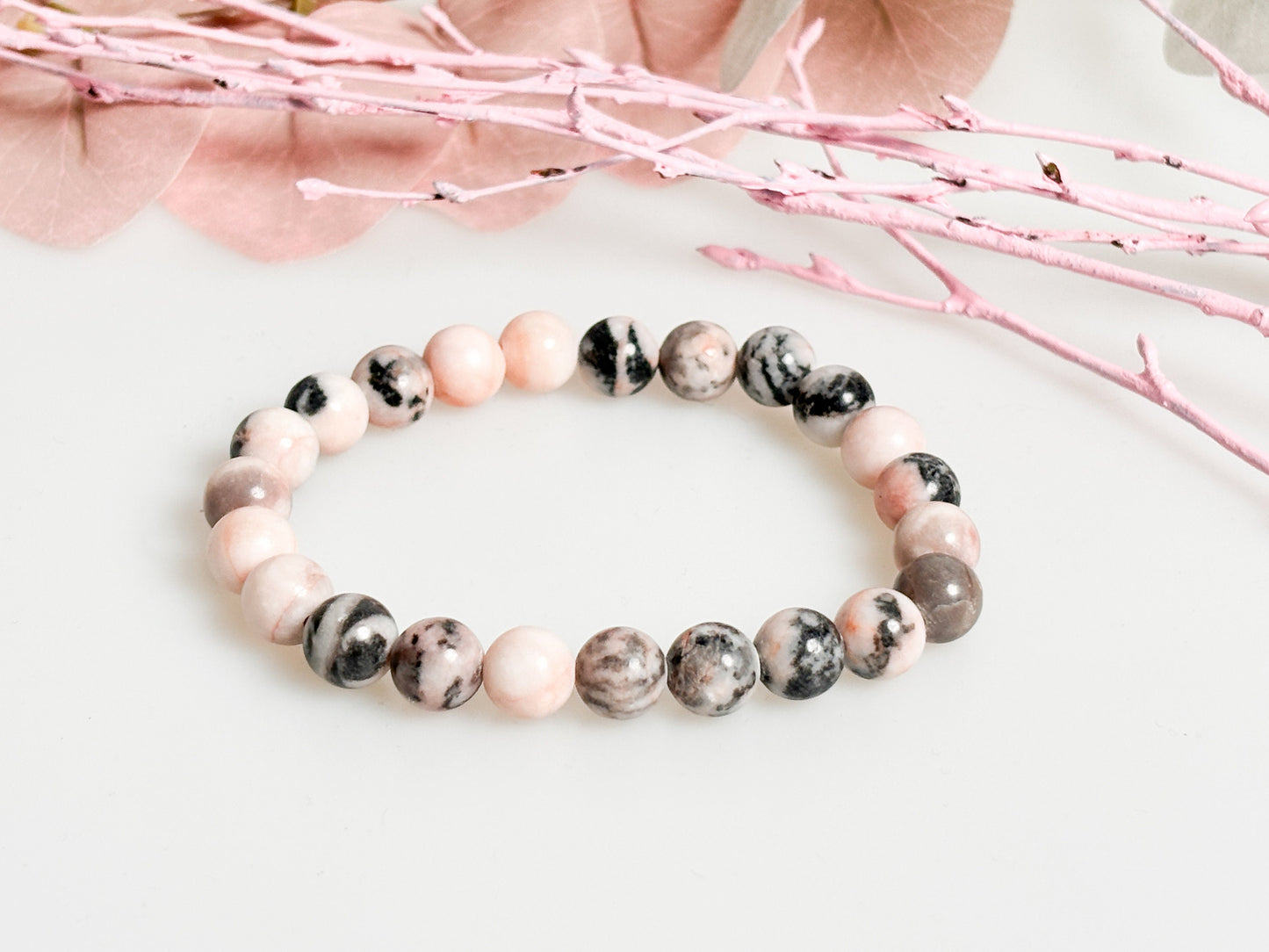 Natural Zebra Jasper Bracelet - Elastic, Beads approx. 8.5mm - Length approx. 17.5cm