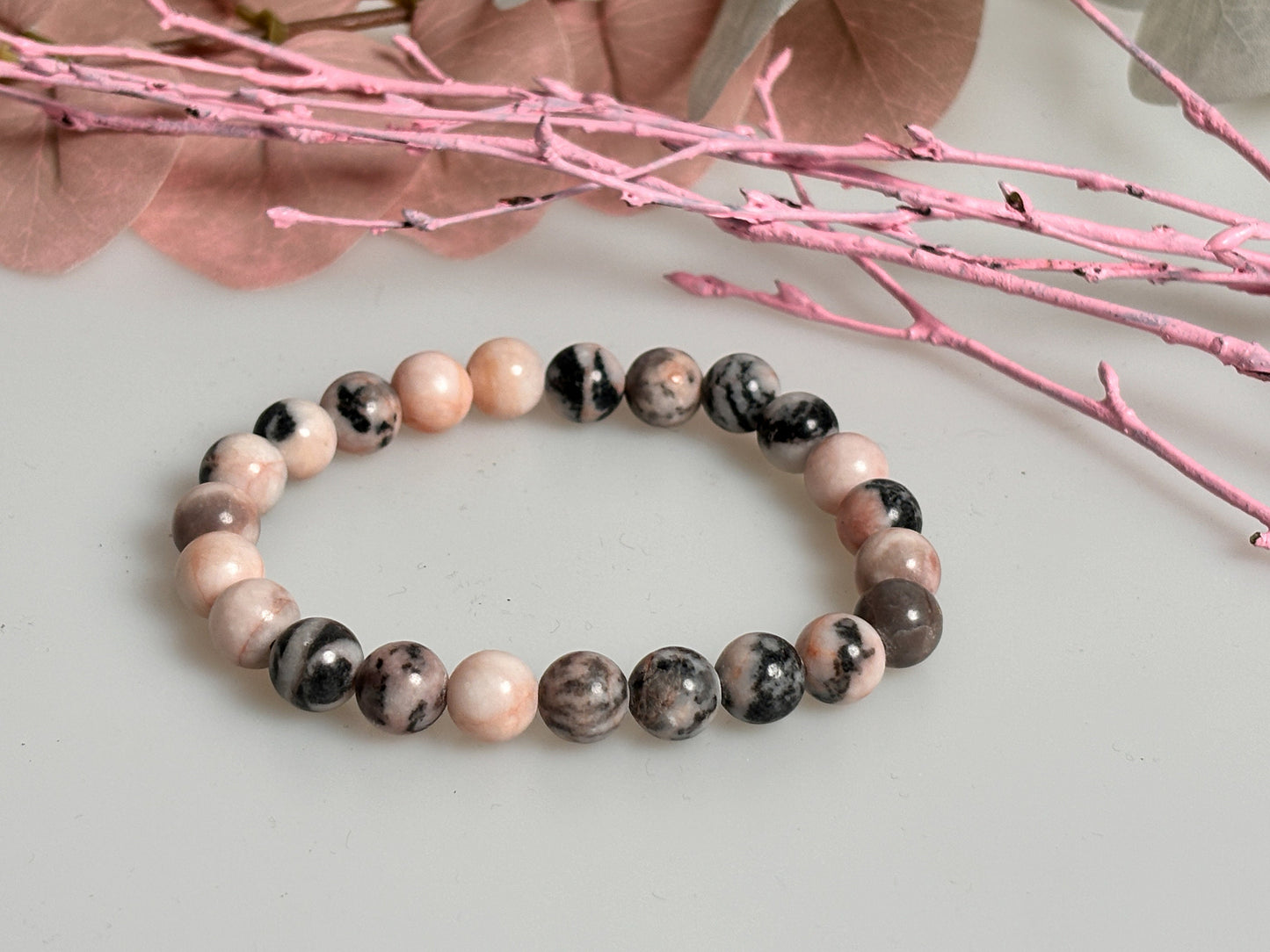 Natural Zebra Jasper Bracelet - Elastic, Beads approx. 8.5mm - Length approx. 17.5cm