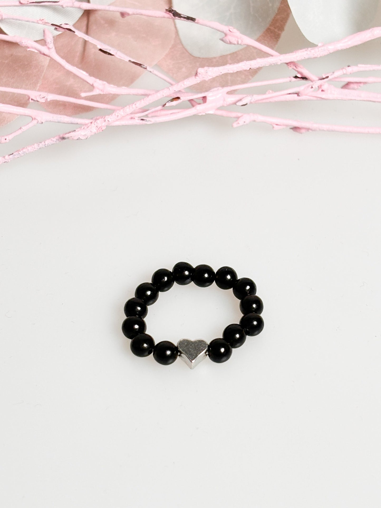 elastic ring beads black obsidian| 3.5mm| healing stone| crystal| stacking ring| protection
