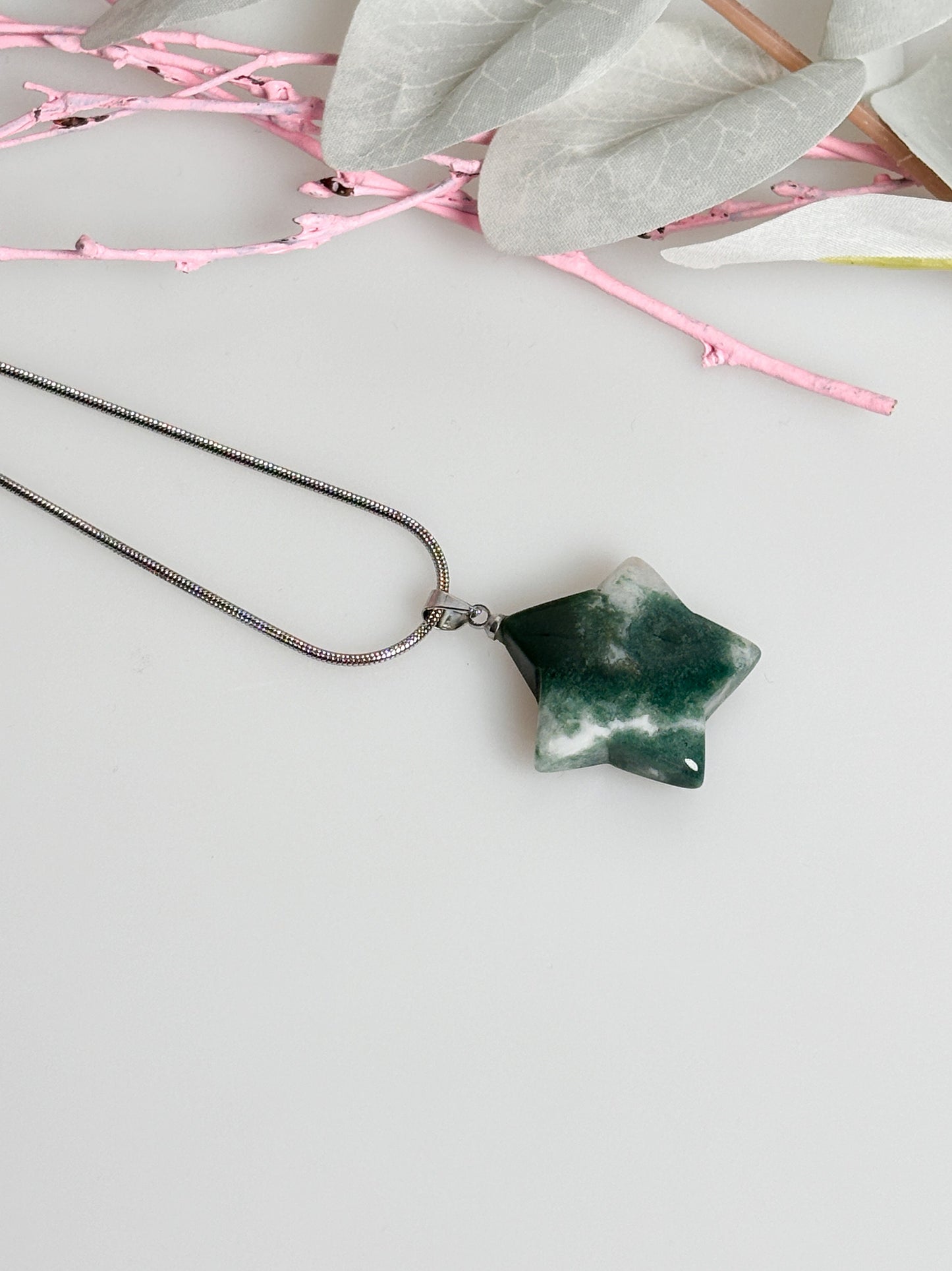 Natural moss agate star pendant (approx. 2.5x2.5cm) - Unique jewelry with spiritual effect