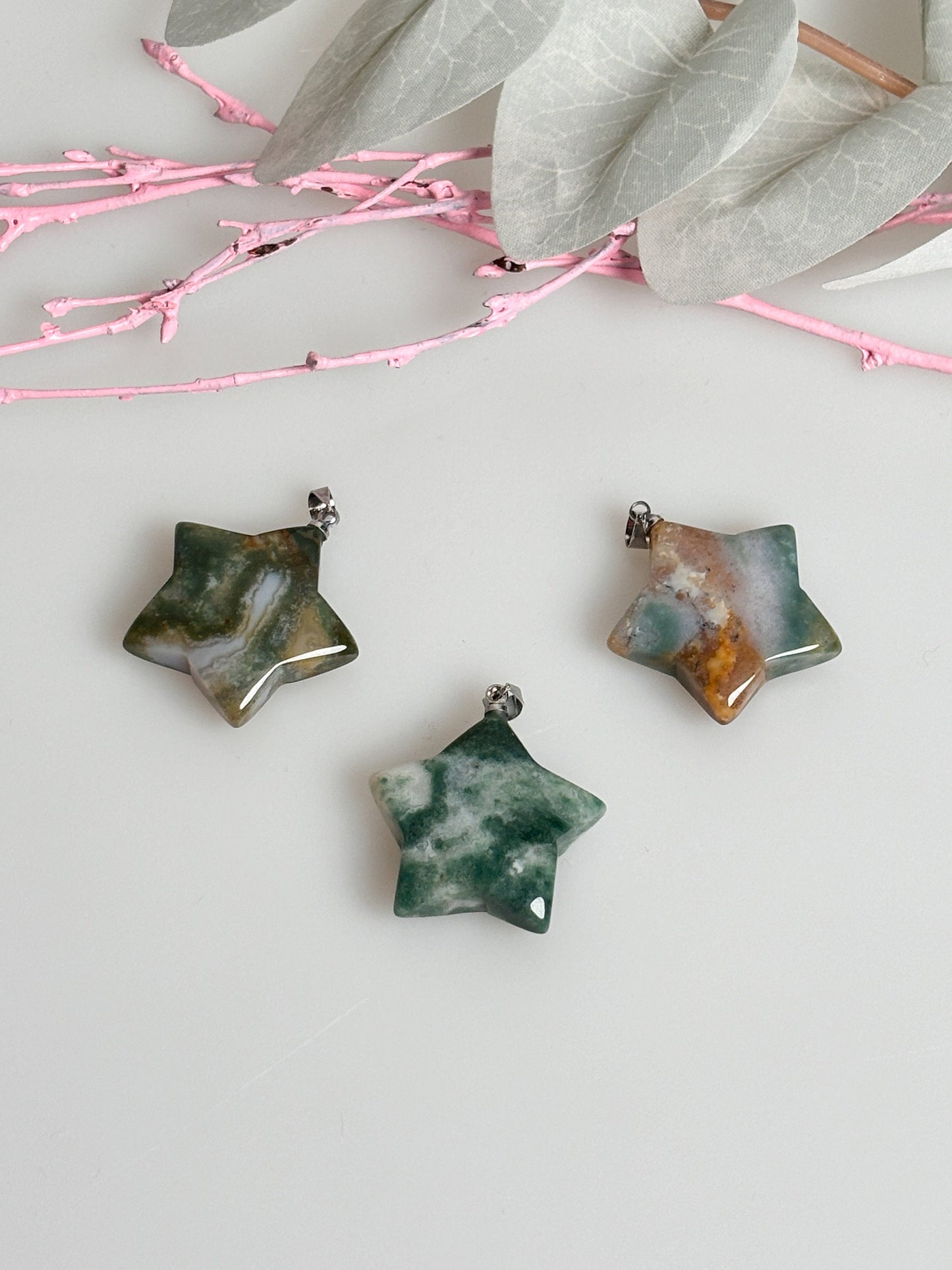 Natural moss agate star pendant (approx. 2.5x2.5cm) - Unique jewelry with spiritual effect