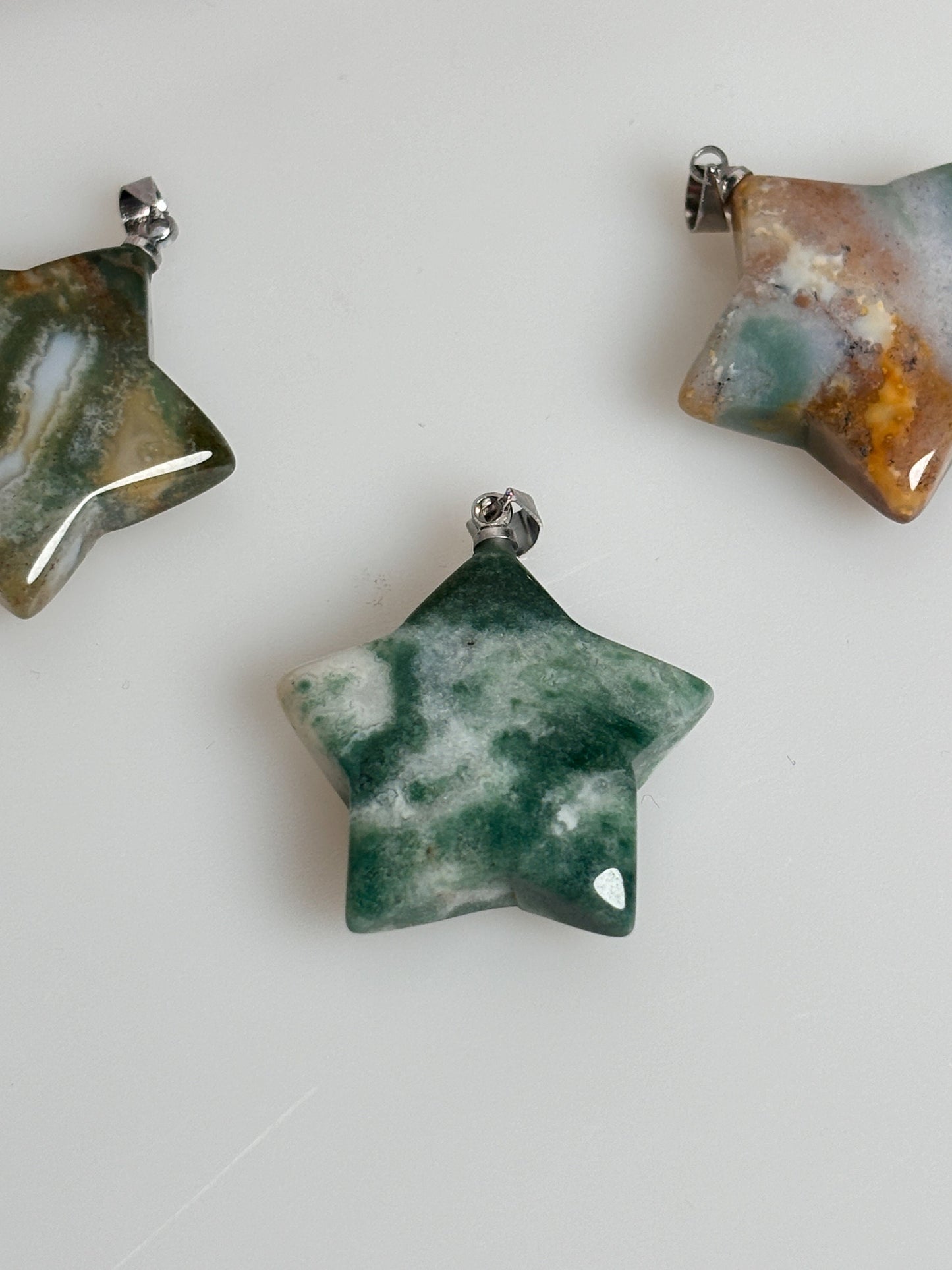 Natural moss agate star pendant (approx. 2.5x2.5cm) - Unique jewelry with spiritual effect