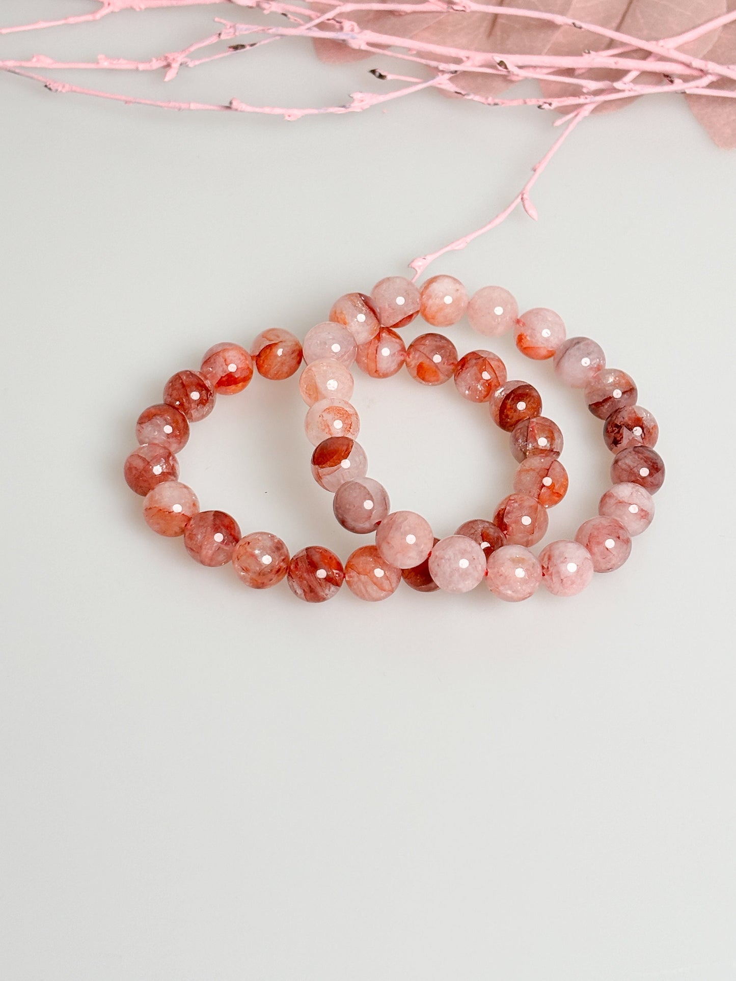 Glowing elegance: fire quartz pearl bracelet (approx. 9mm, 17.5cm