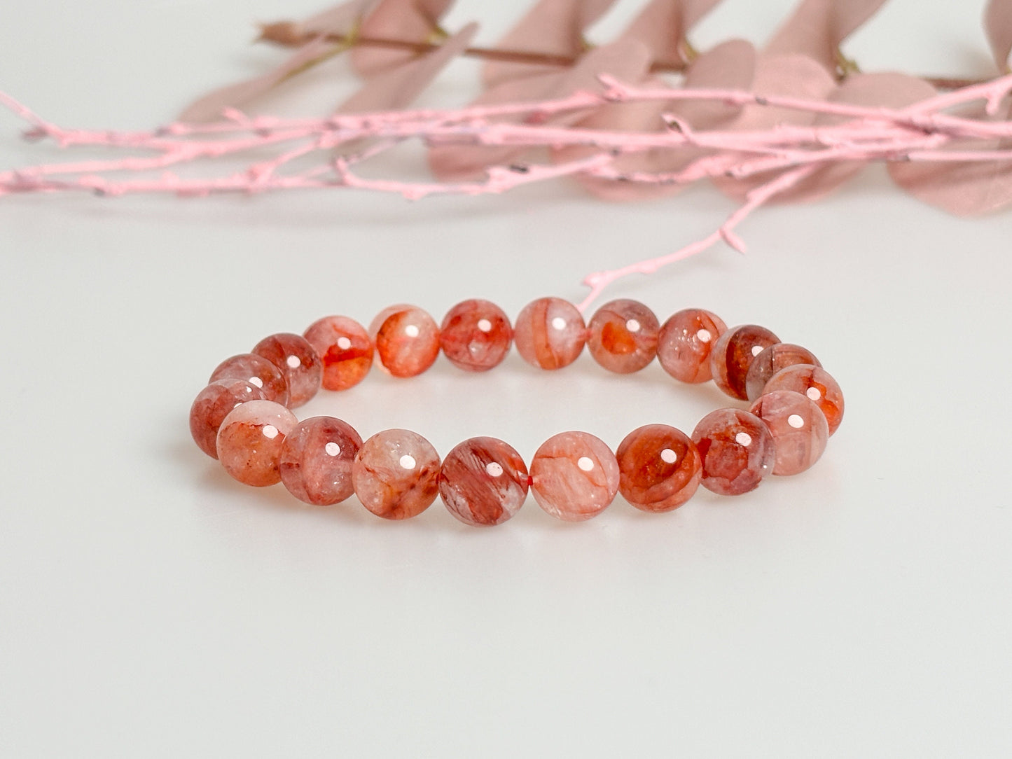 Glowing elegance: fire quartz pearl bracelet (approx. 9mm, 17.5cm