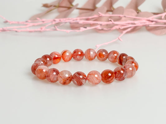 Glowing elegance: fire quartz pearl bracelet (approx. 9mm, 17.5cm