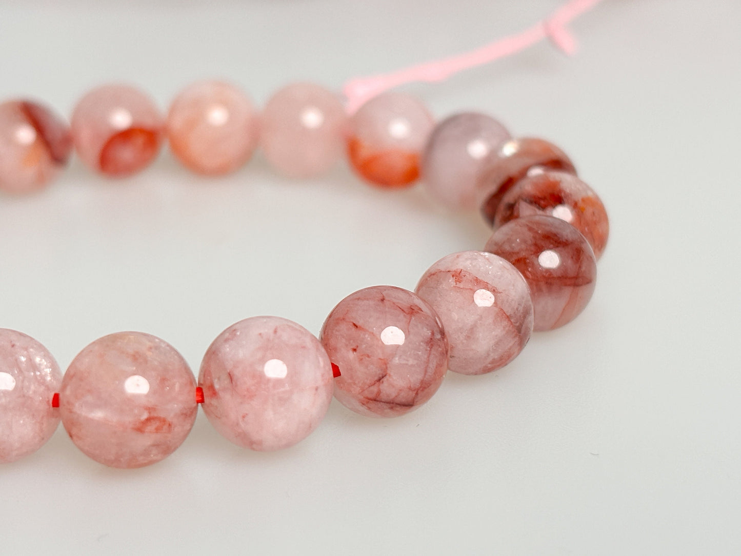 Glowing elegance: fire quartz pearl bracelet (approx. 9mm, 17.5cm