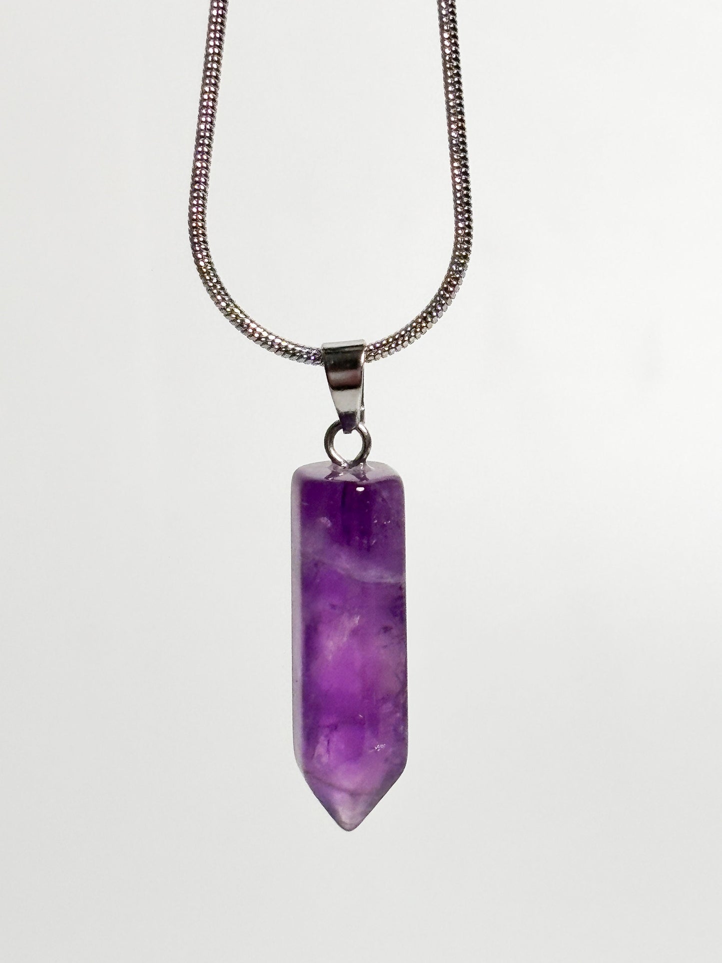 Natural Amethyst Point Pendant with optional chain size approx 2.6cm