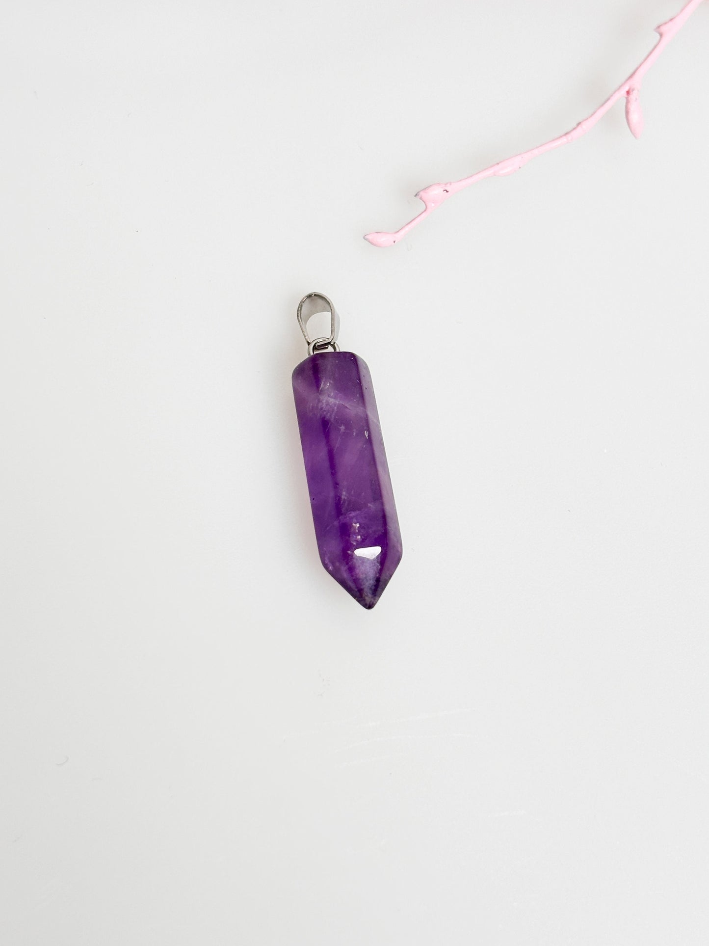 Natural Amethyst Point Pendant with optional chain size approx 2.6cm