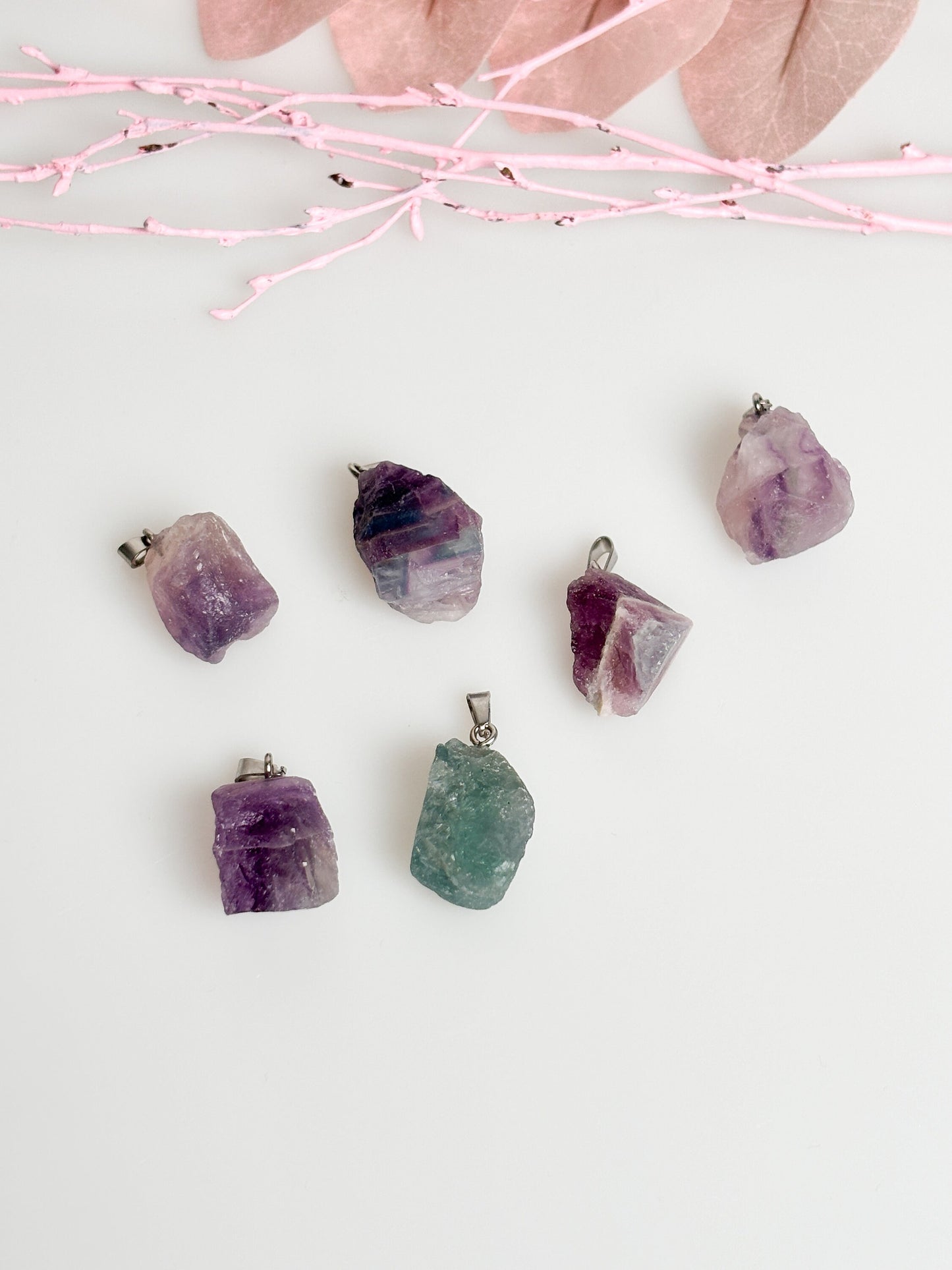 Fluorite raw stone pendant with silver eyelet - size approx. 2.4x1.7cm