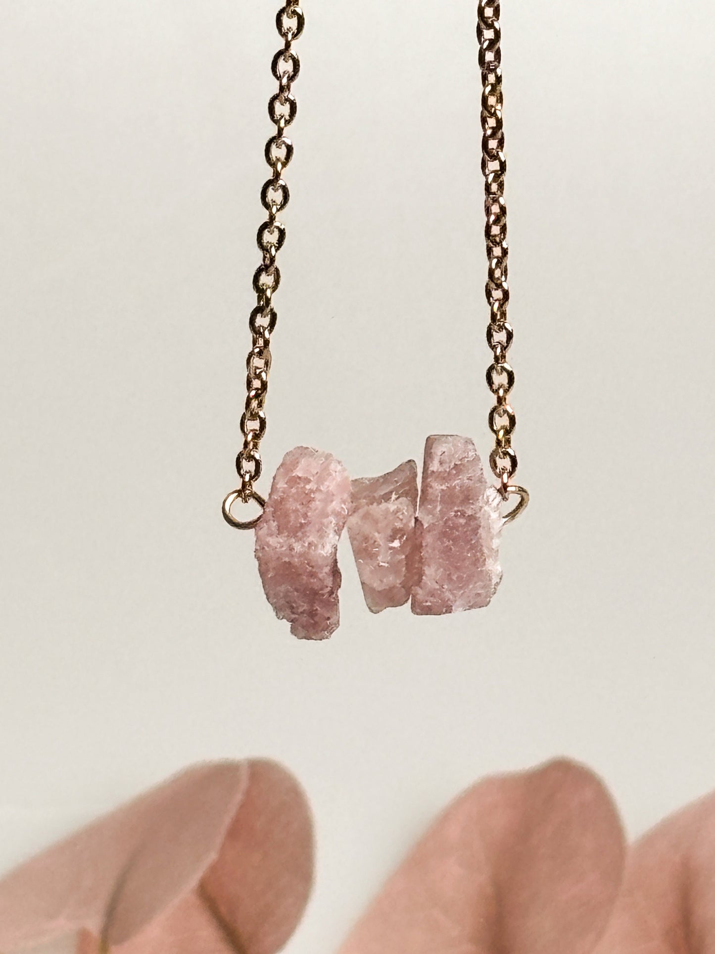 Beautiful necklace with rose quartz raw stones