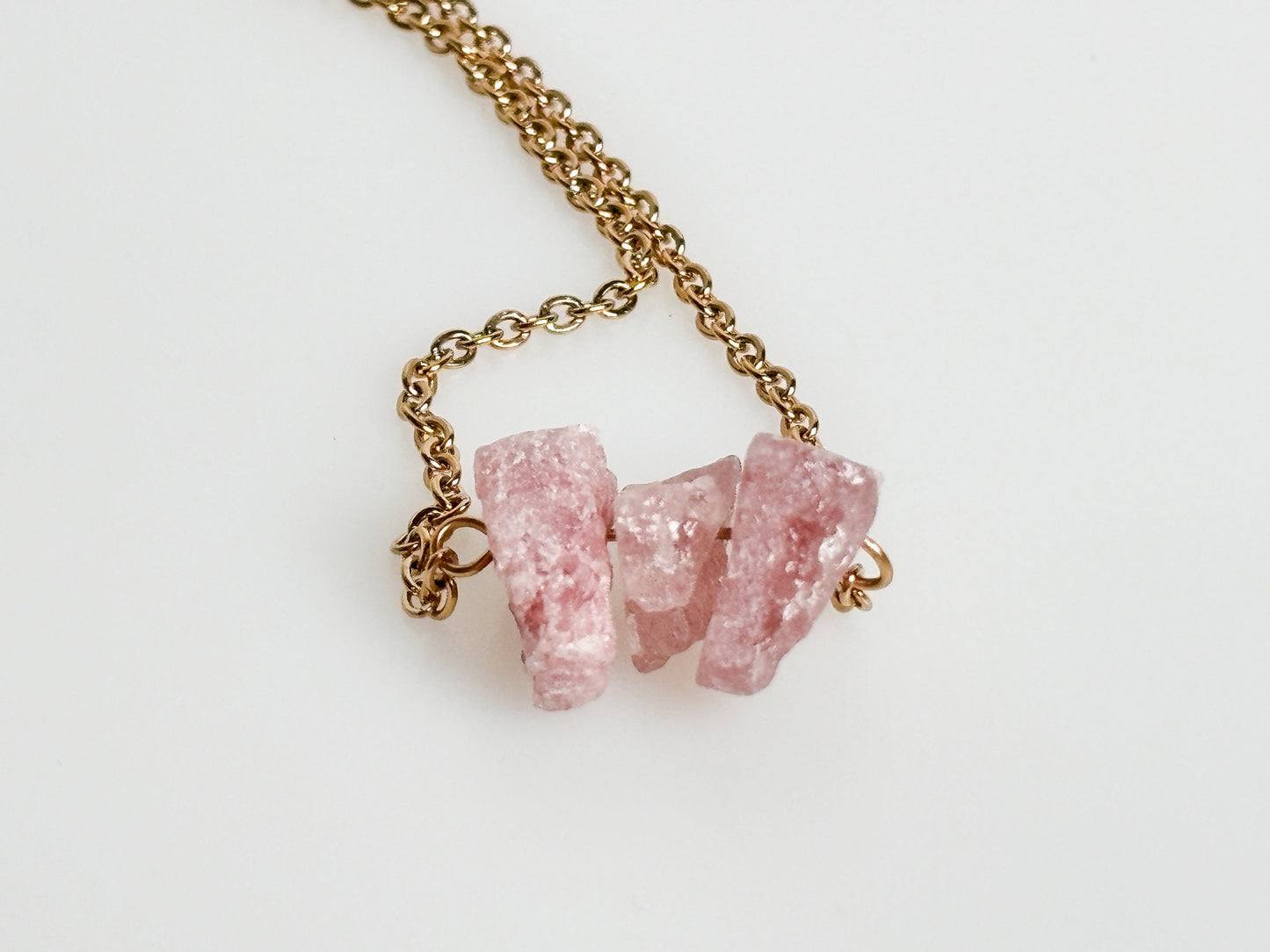 Beautiful necklace with rose quartz raw stones
