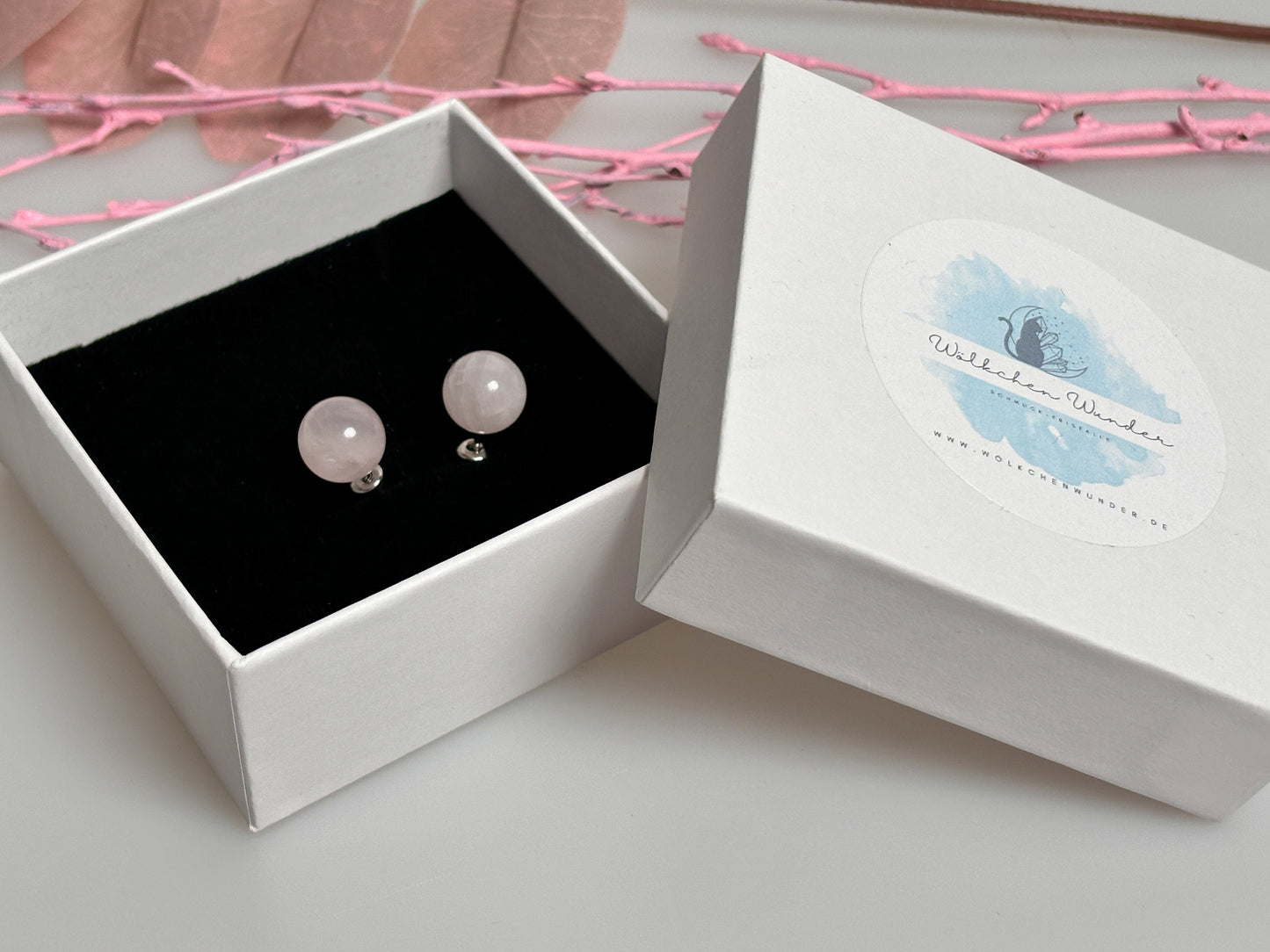 Stainless steel earrings with 8mm rose quartz beads