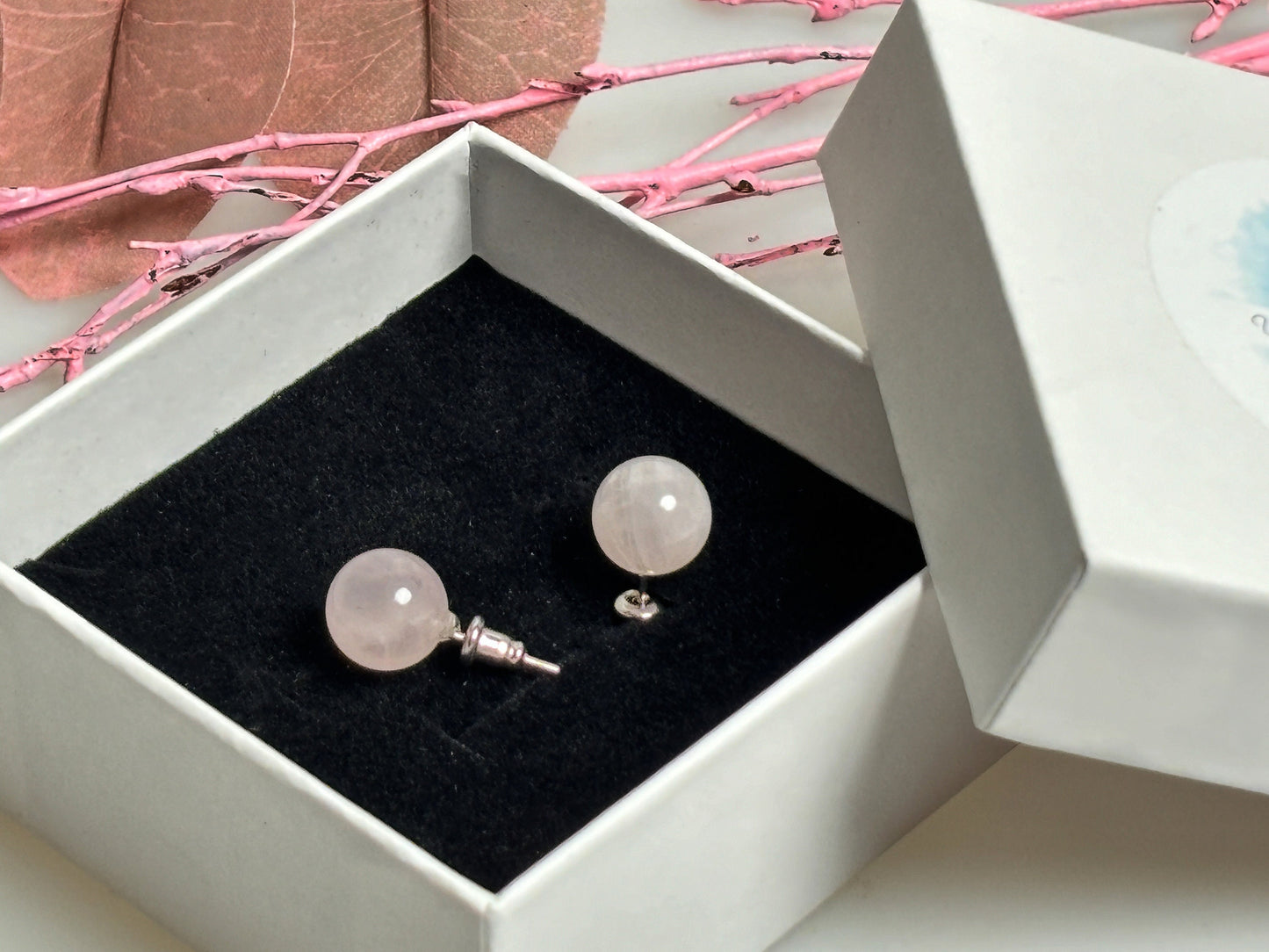 Stainless steel earrings with 8mm rose quartz beads