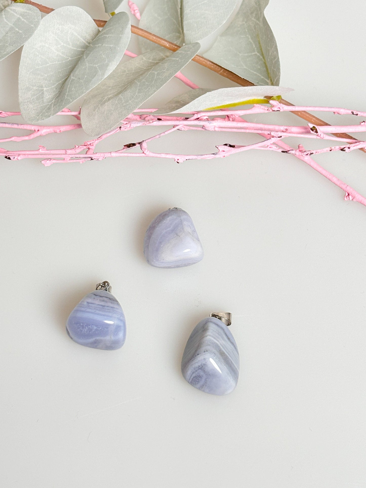 Delicate Chalcedony Pendant - Tumbled Stone approx. 2x1.6cm light blue blue Lace
