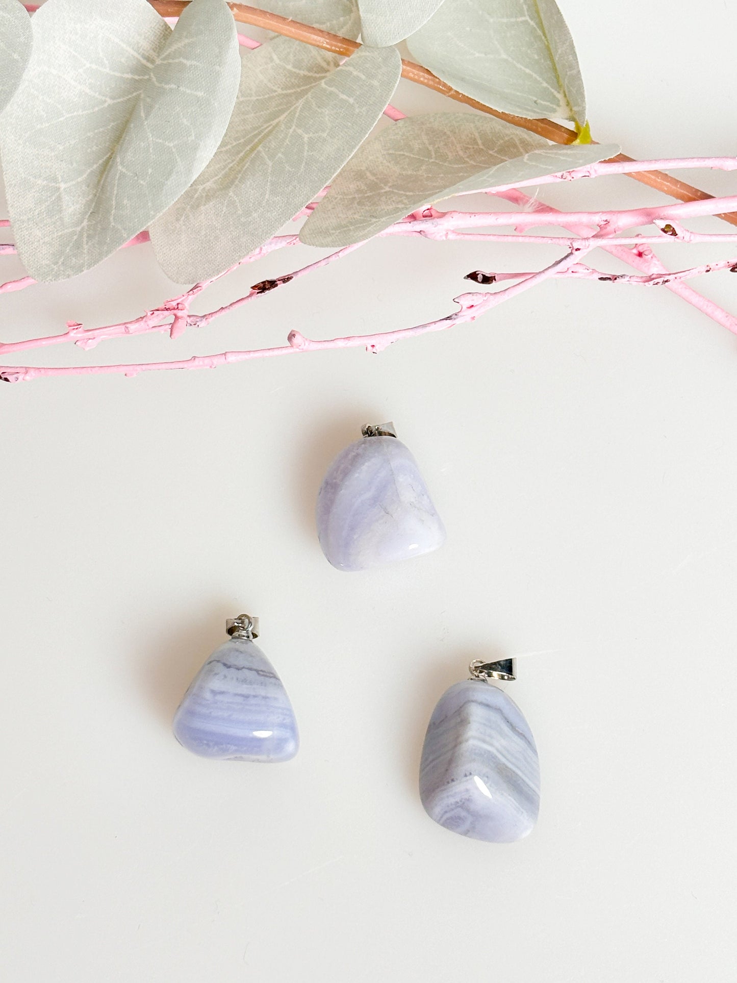 Delicate Chalcedony Pendant - Tumbled Stone approx. 2x1.6cm light blue blue Lace