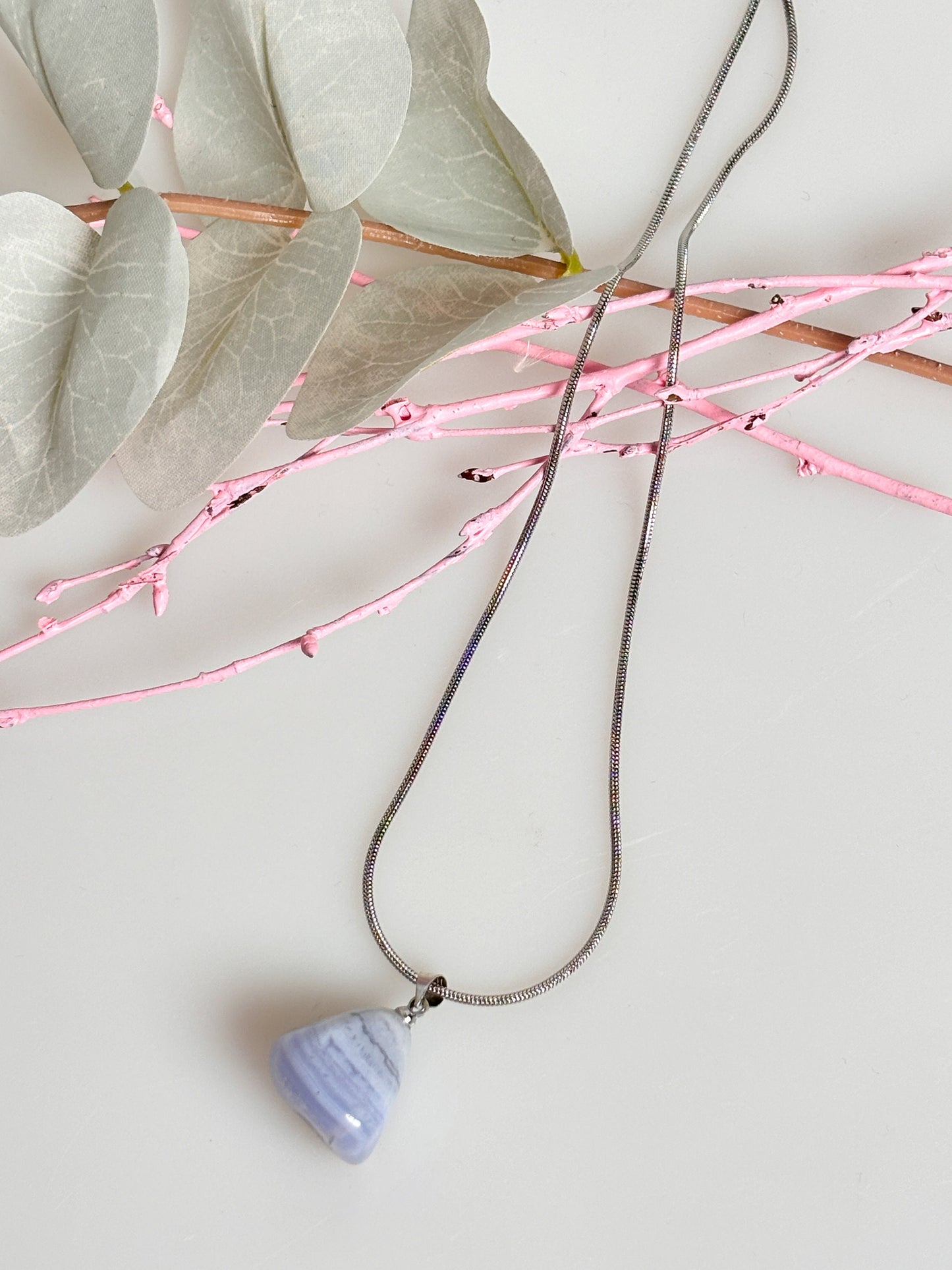Delicate Chalcedony Pendant - Tumbled Stone approx. 2x1.6cm light blue blue Lace