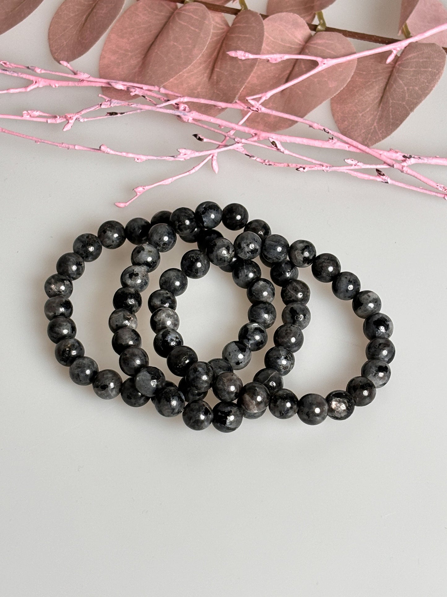 Naturally shimmering: Elastic Larvikite pearl bracelet, 8mm pearls, length approx. 17.5cm