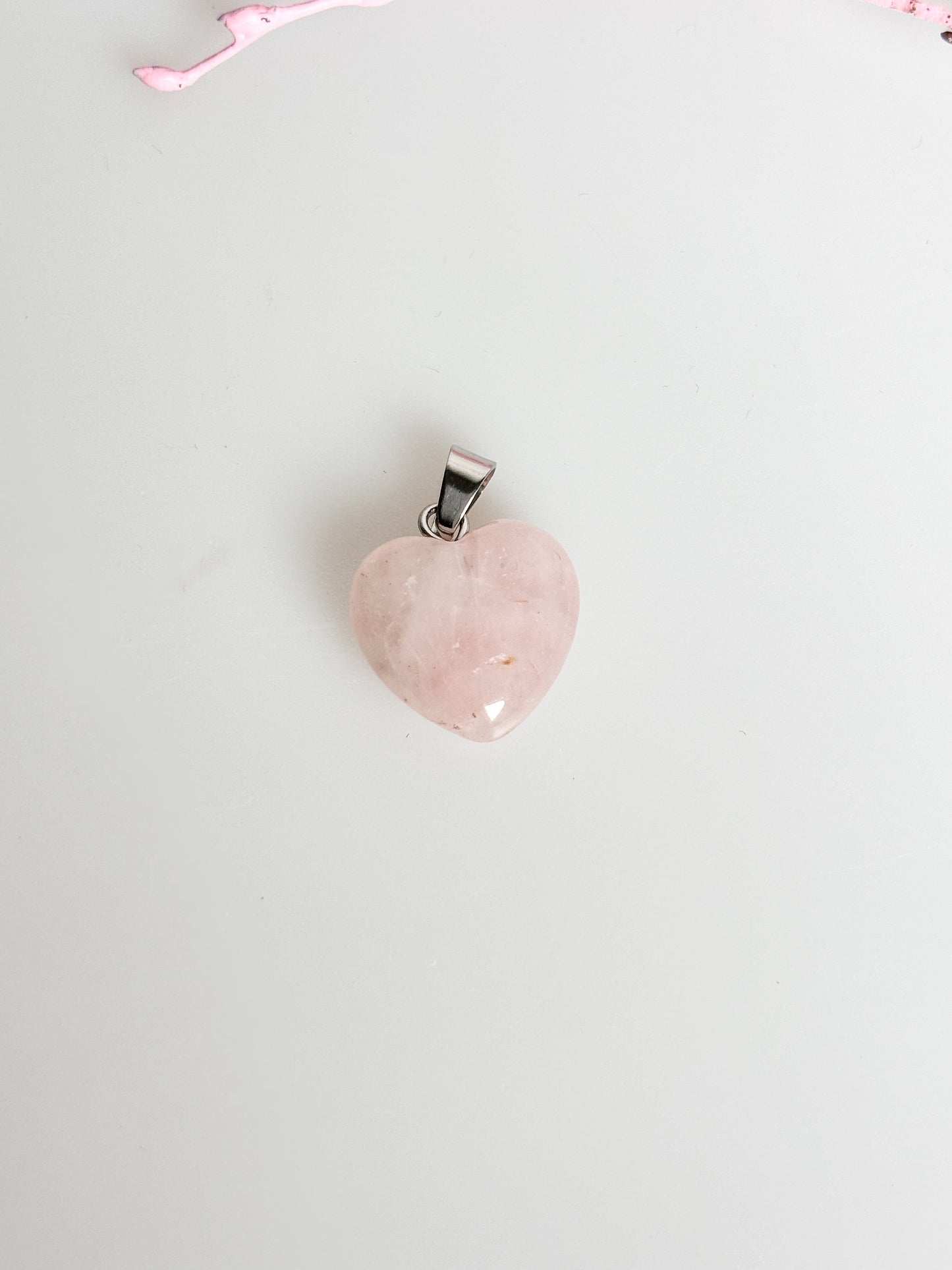 Delicate rose quartz heart necklace pendant - silver eyelet - 1.5x1.5cm